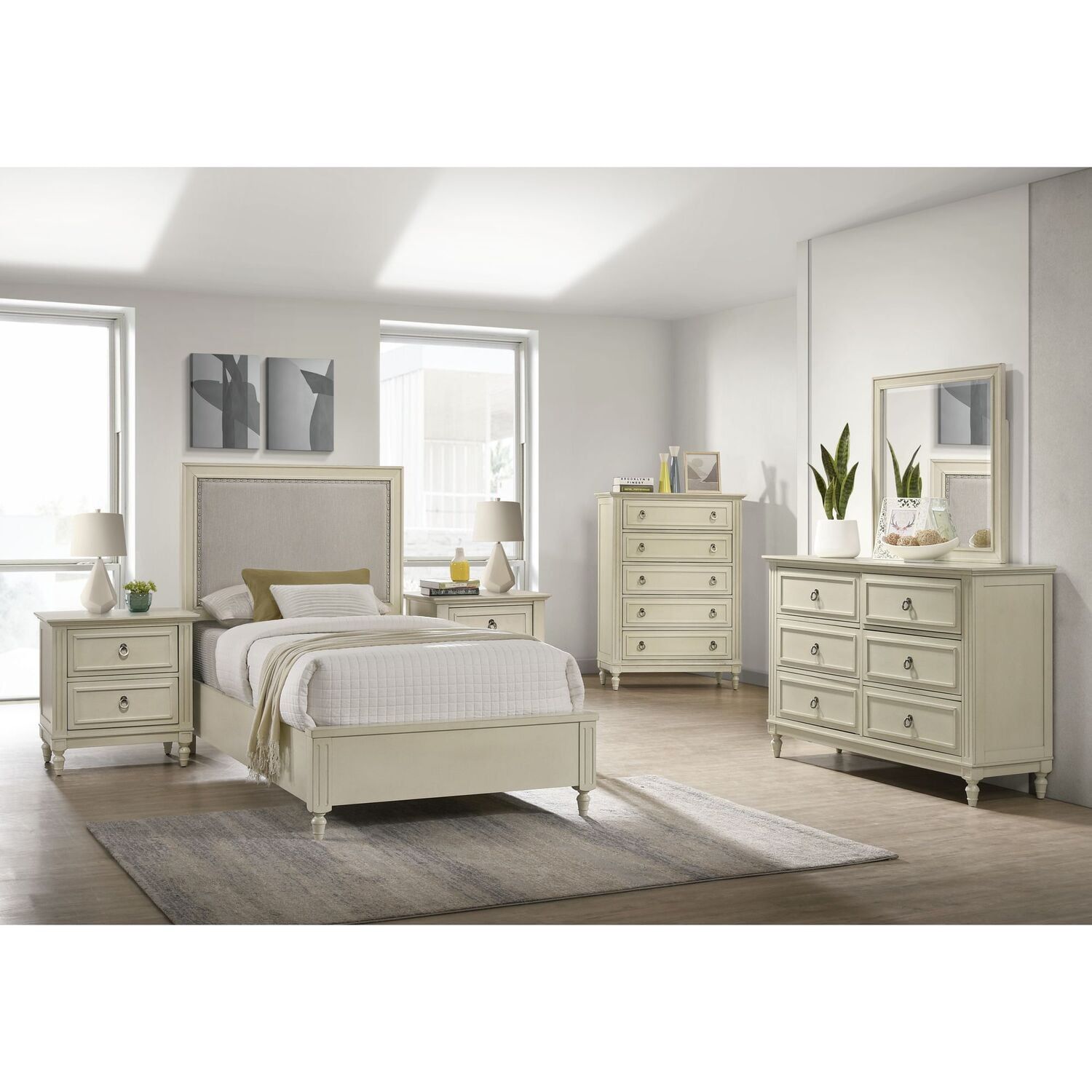 Gia White 6-Drawer Double Dresser with Crown Moulding