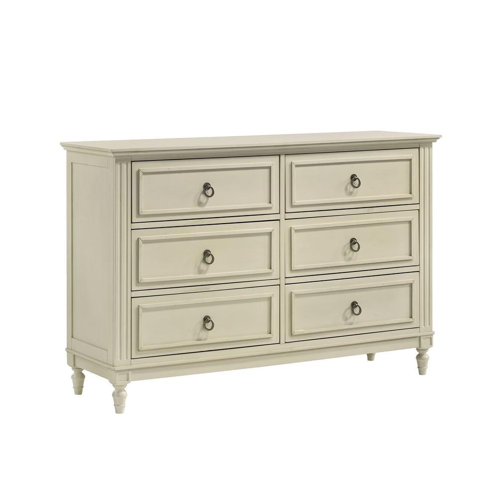 Gia White 6-Drawer Double Dresser with Crown Moulding