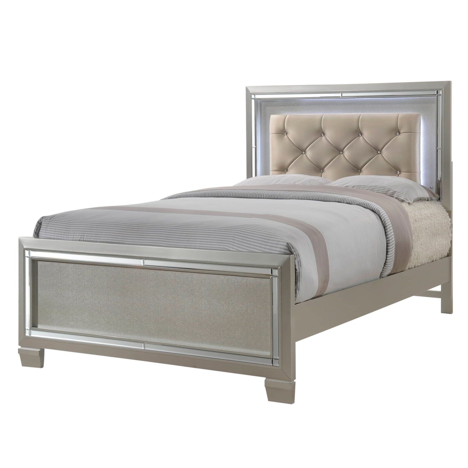 Glam Gray and Silver Full Upholstered Bed with Trundle