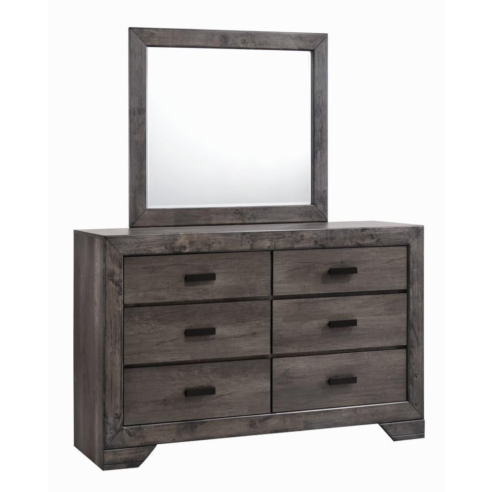 Grayson Rustic Gray Oak 6-Drawer Dresser with Beveled Mirror