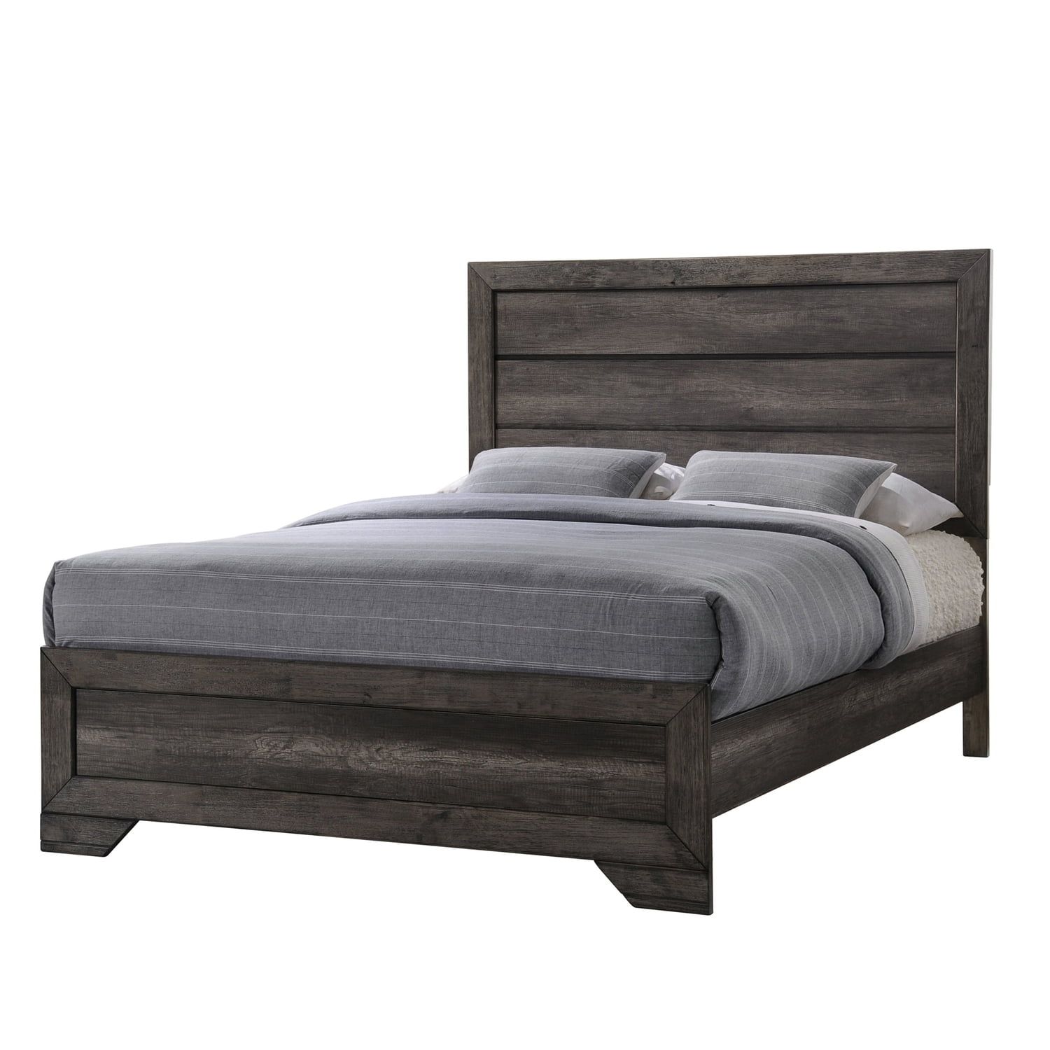 Gray Rustic Queen Panel Bed with Wood Frame and Headboard