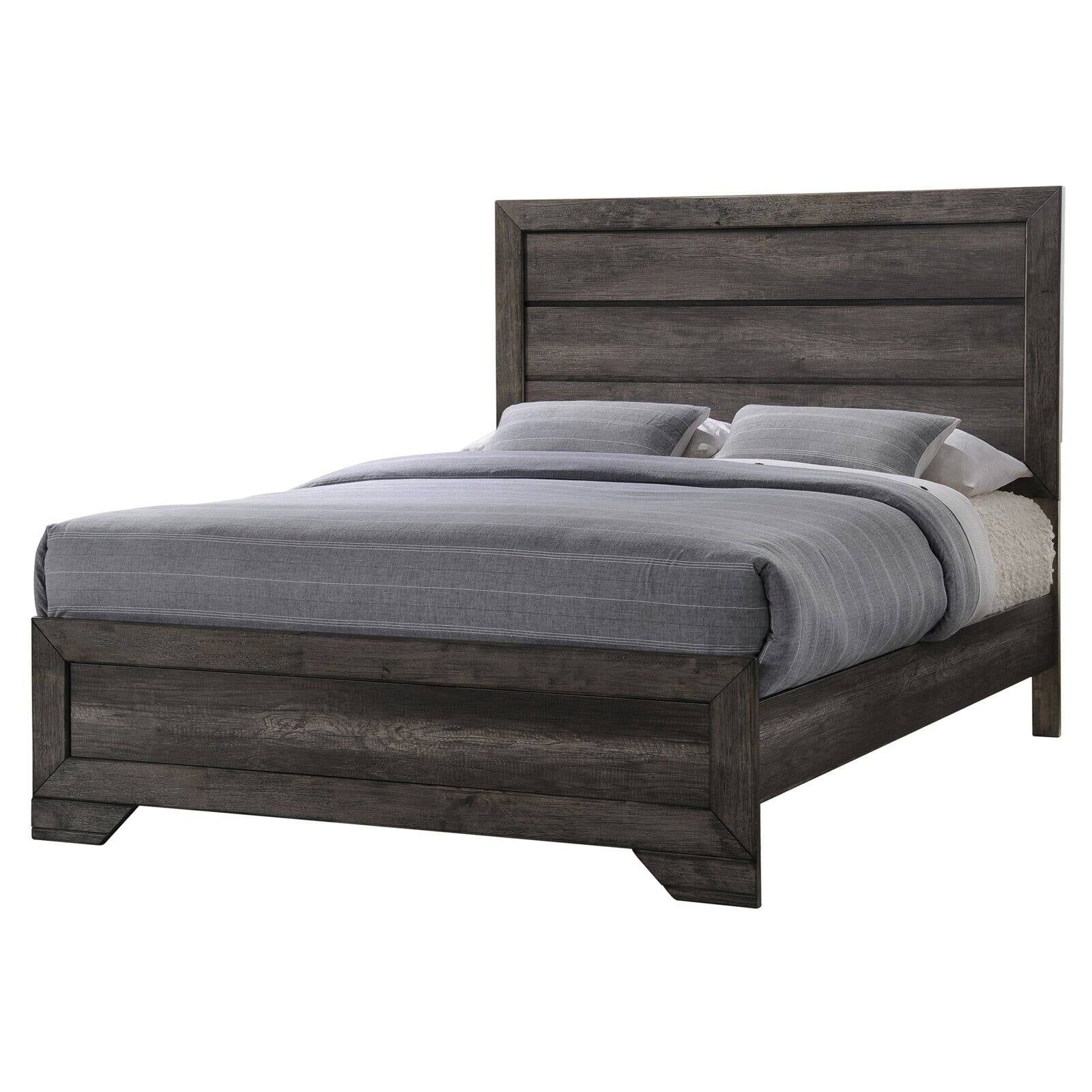 Gray Full Rustic Wood Panel Bed with Headboard and Slats