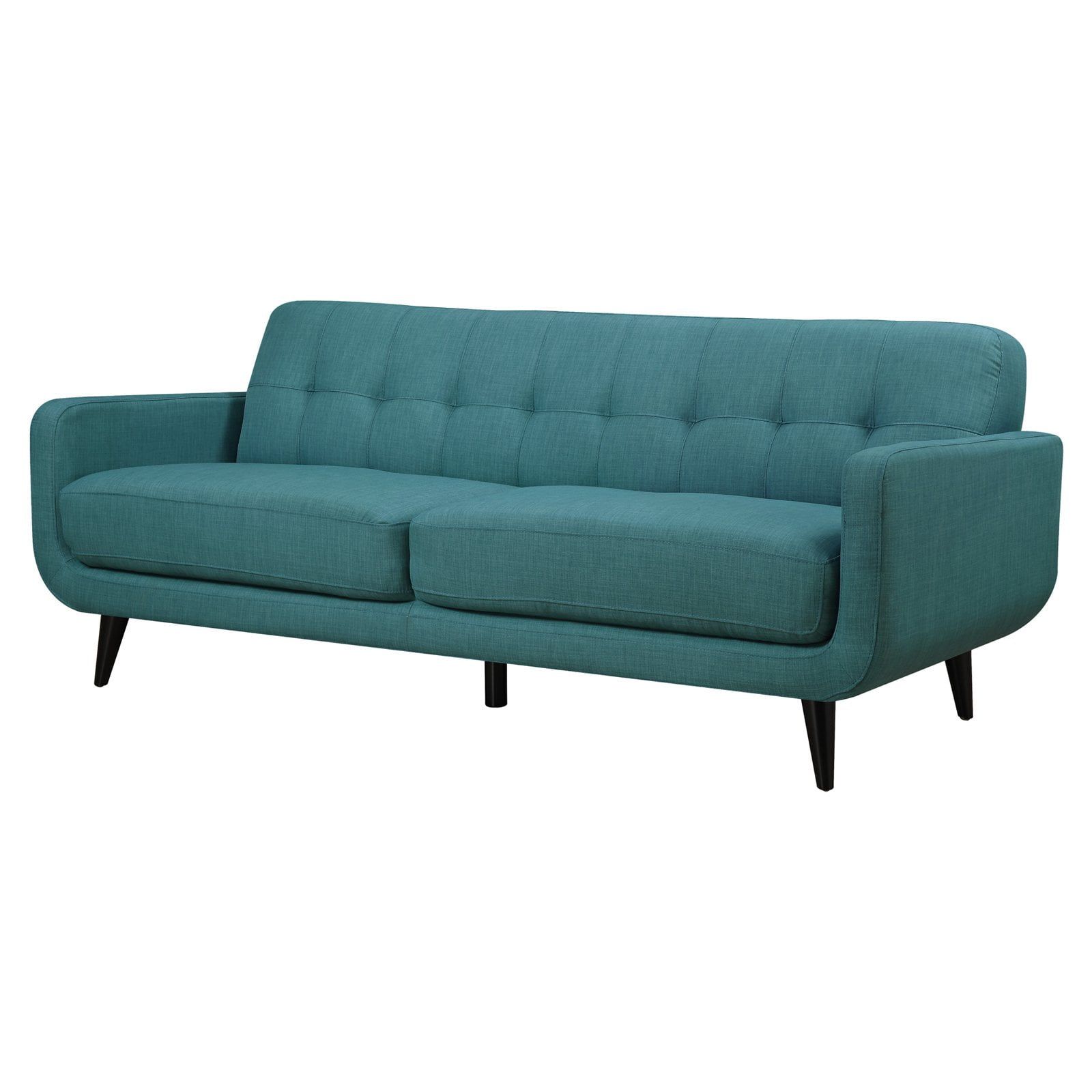 Mid-Century Modern Teal Tufted Fabric Sofa with Espresso Tapered Legs