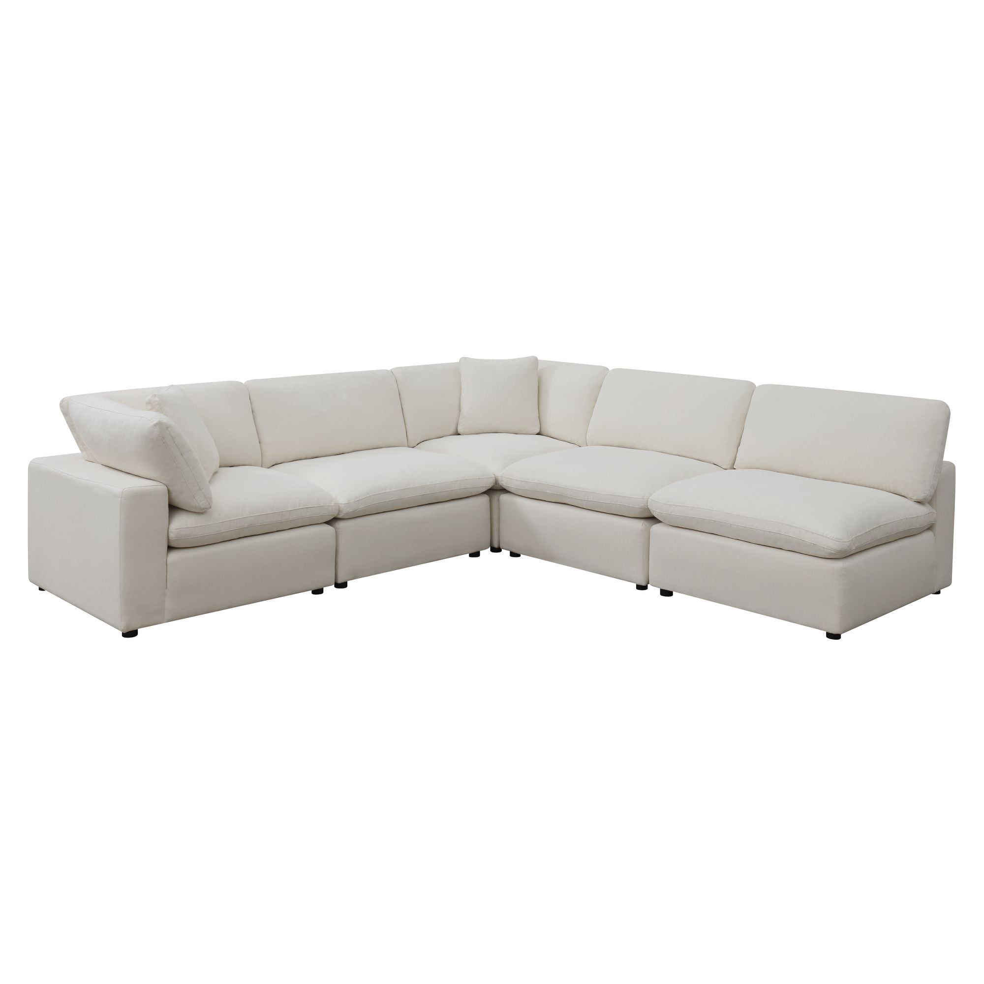 Haven 58'' Beige Linen Fabric 5-Piece Sectional Sofa