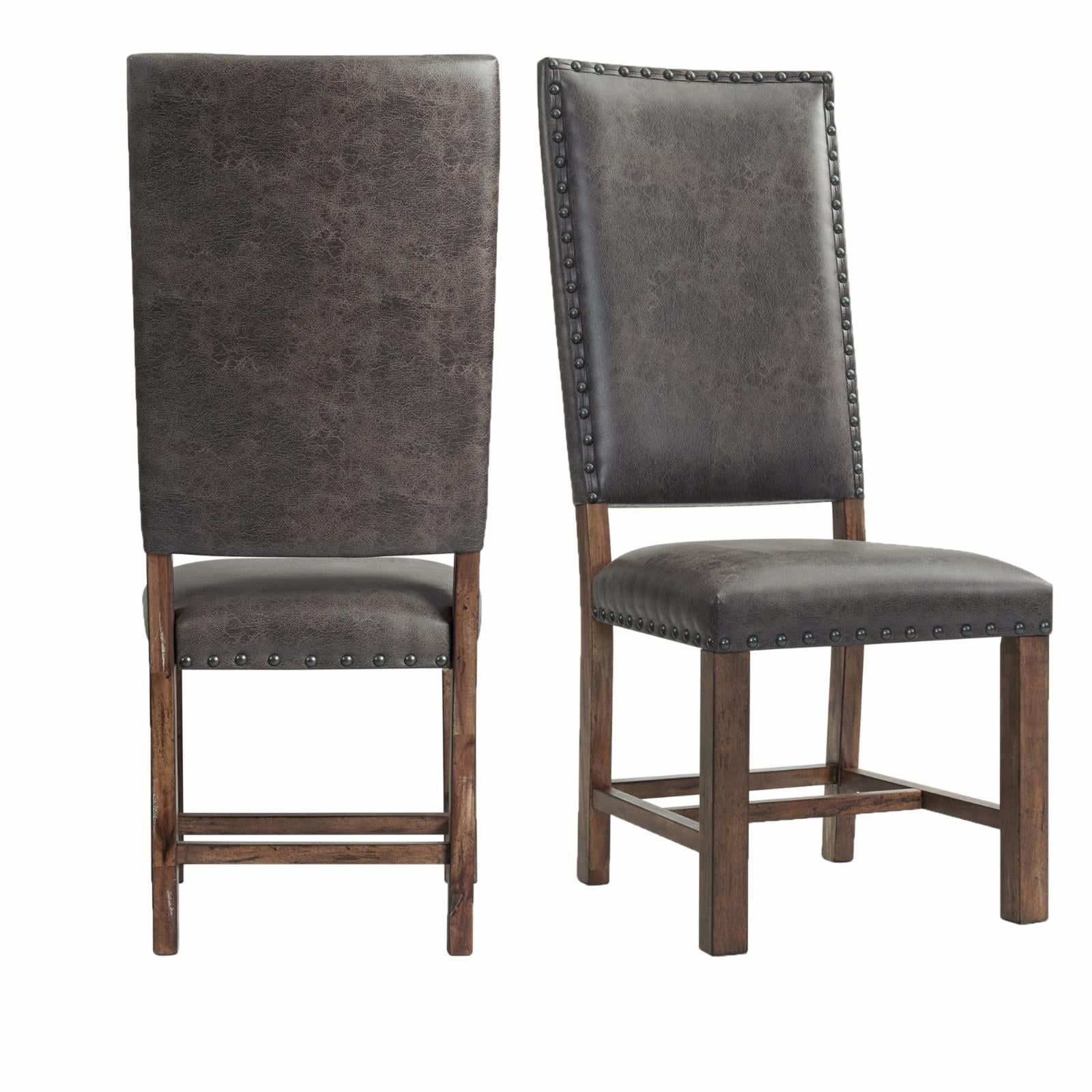 Tall Back Gray Faux Leather and Wood Dining Chair Set