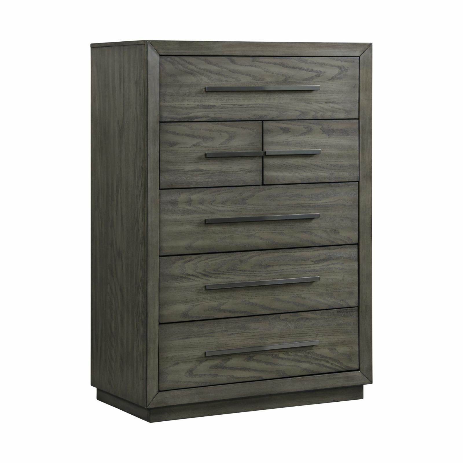 Gray Pine 6-Drawer Chest with Felt Lined Top Drawer