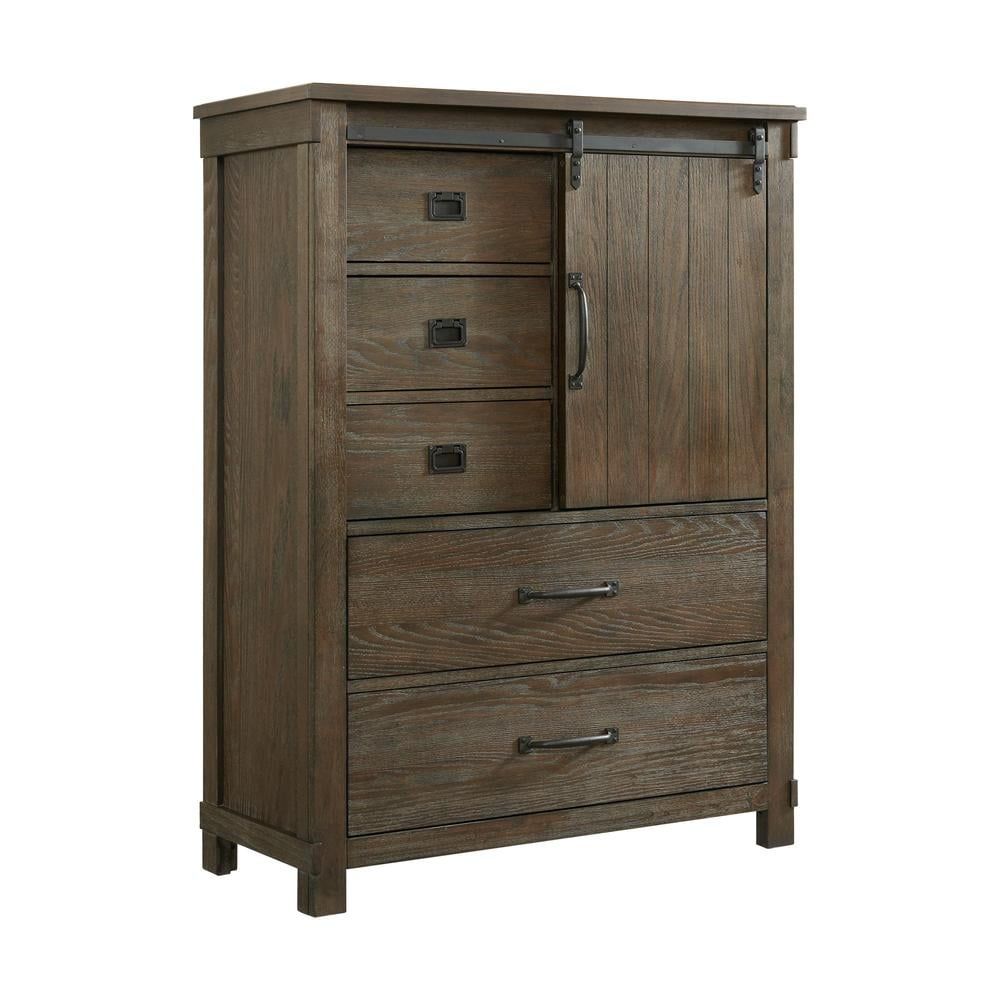 Walnut Farmhouse 5-Drawer Gentlemen's Chest with Felt Lined Drawer