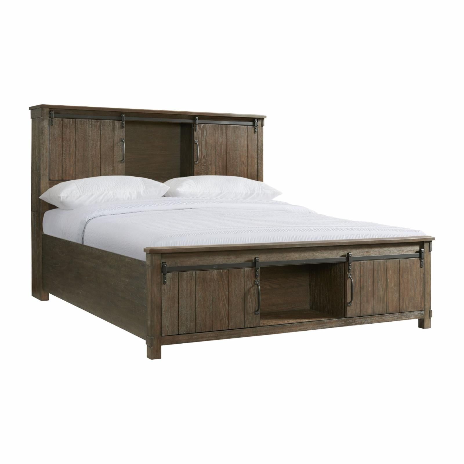 Rustic Cream King Wood Platform Storage Bed with Headboard and Drawers