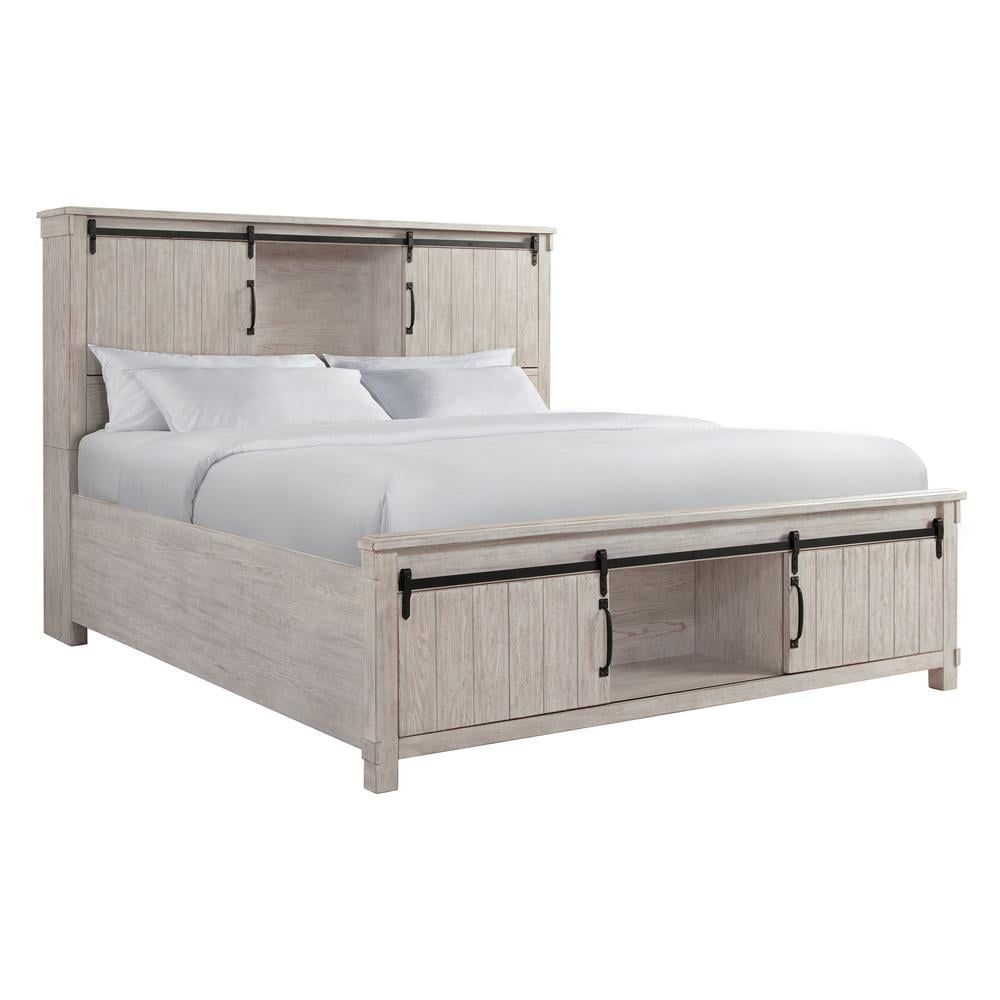 Rustic Cream King Wood Platform Storage Bed with Headboard and Drawers