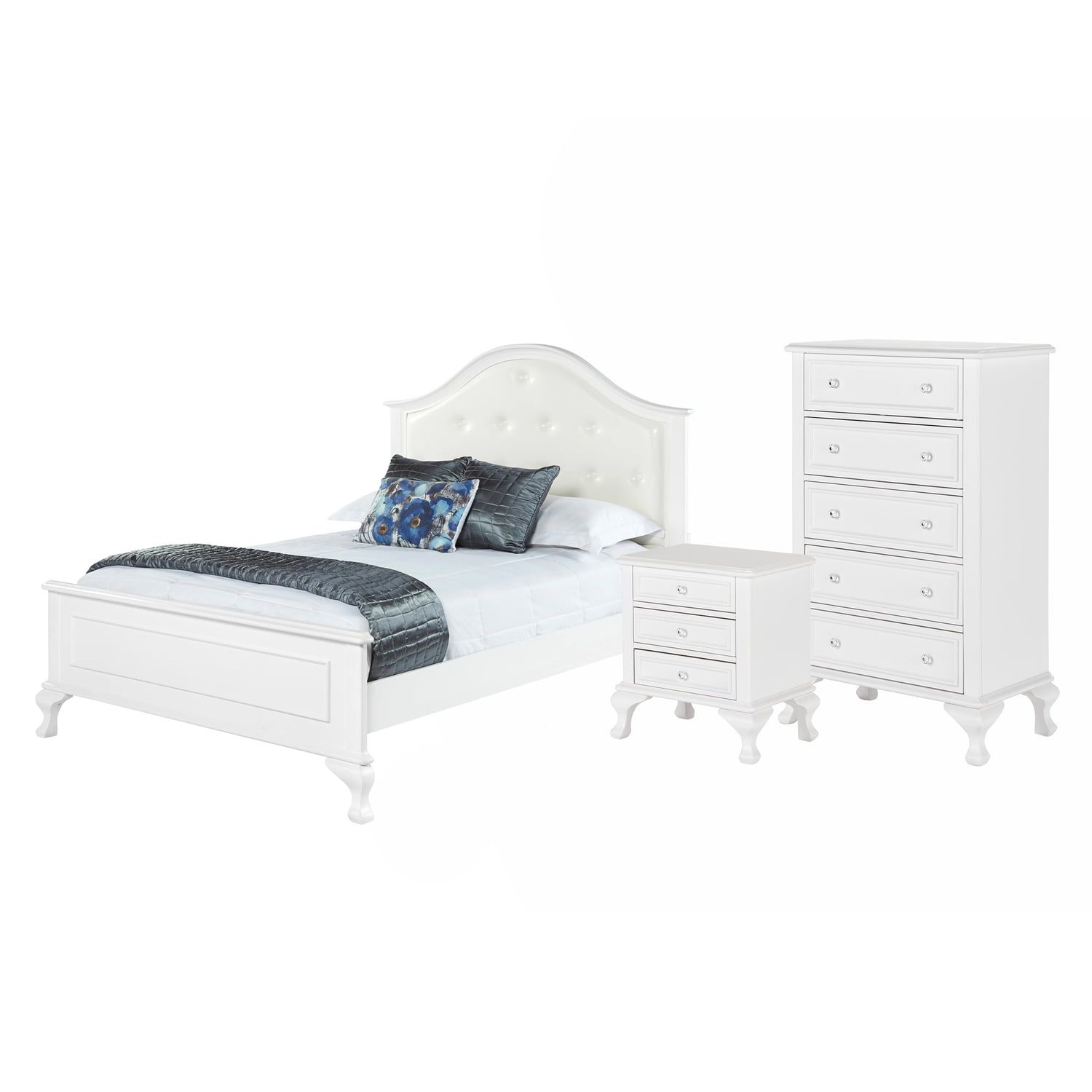 Jenna White Full 3-Piece Kids Bedroom Set with Faux Leather Headboard