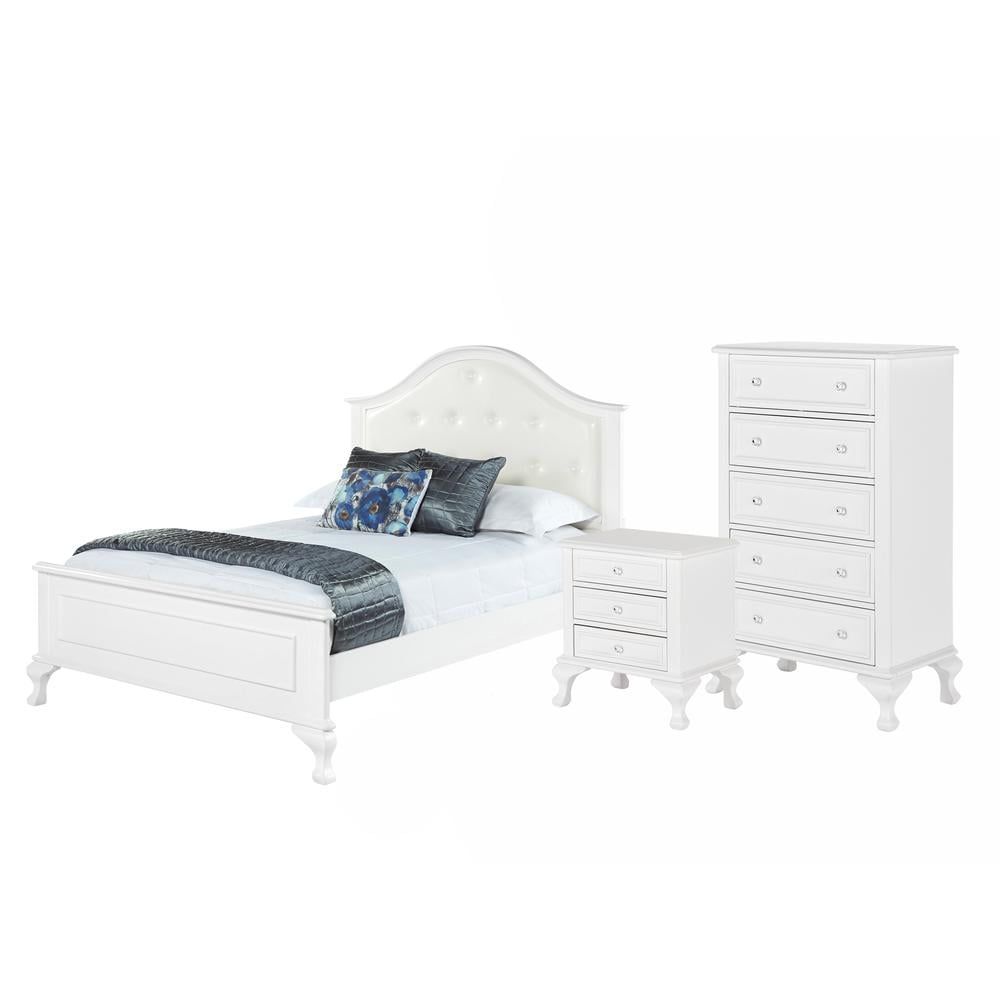 Jenna White Full 3-Piece Kids Bedroom Set with Faux Leather Headboard