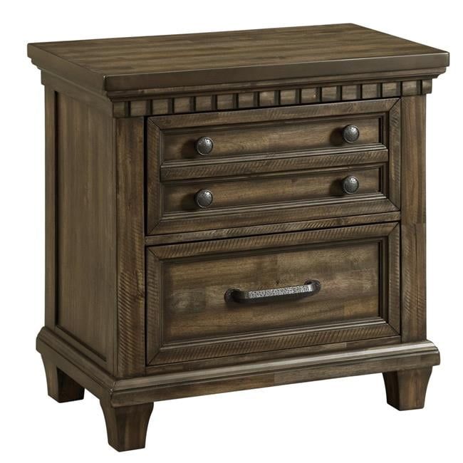 Rustic Smokey Walnut 2-Drawer Nightstand with USB Ports