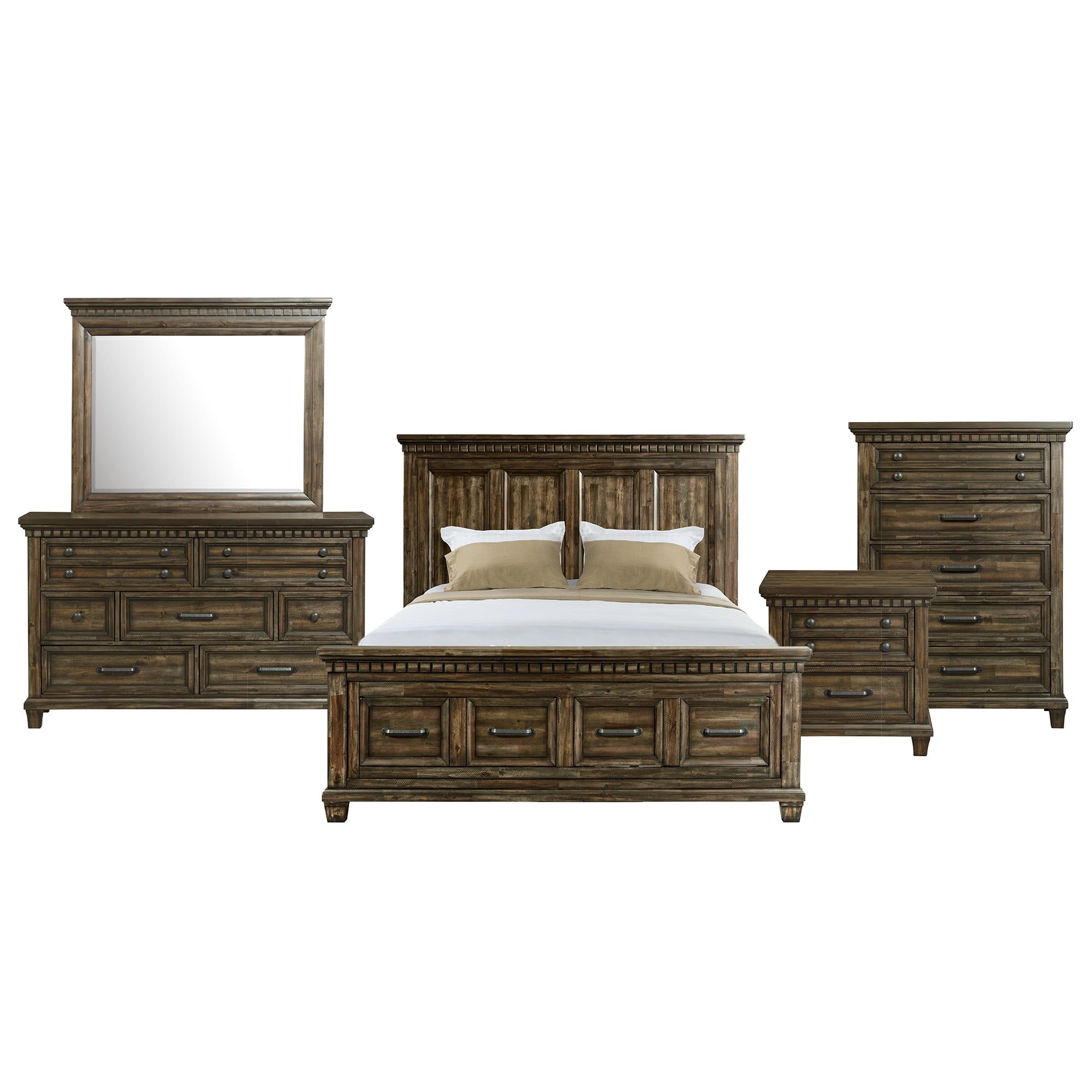 Johnny Medium Walnut Acacia Wood Queen Platform Storage Bedroom Set