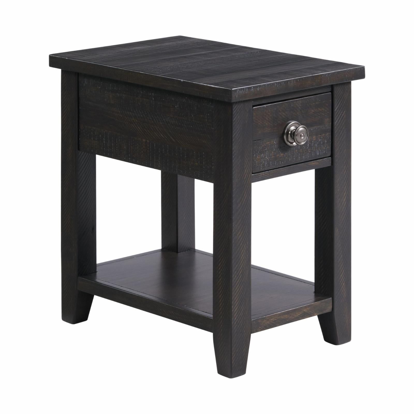 Transitional Brown Wood & Metal Chairside Table with USB Storage