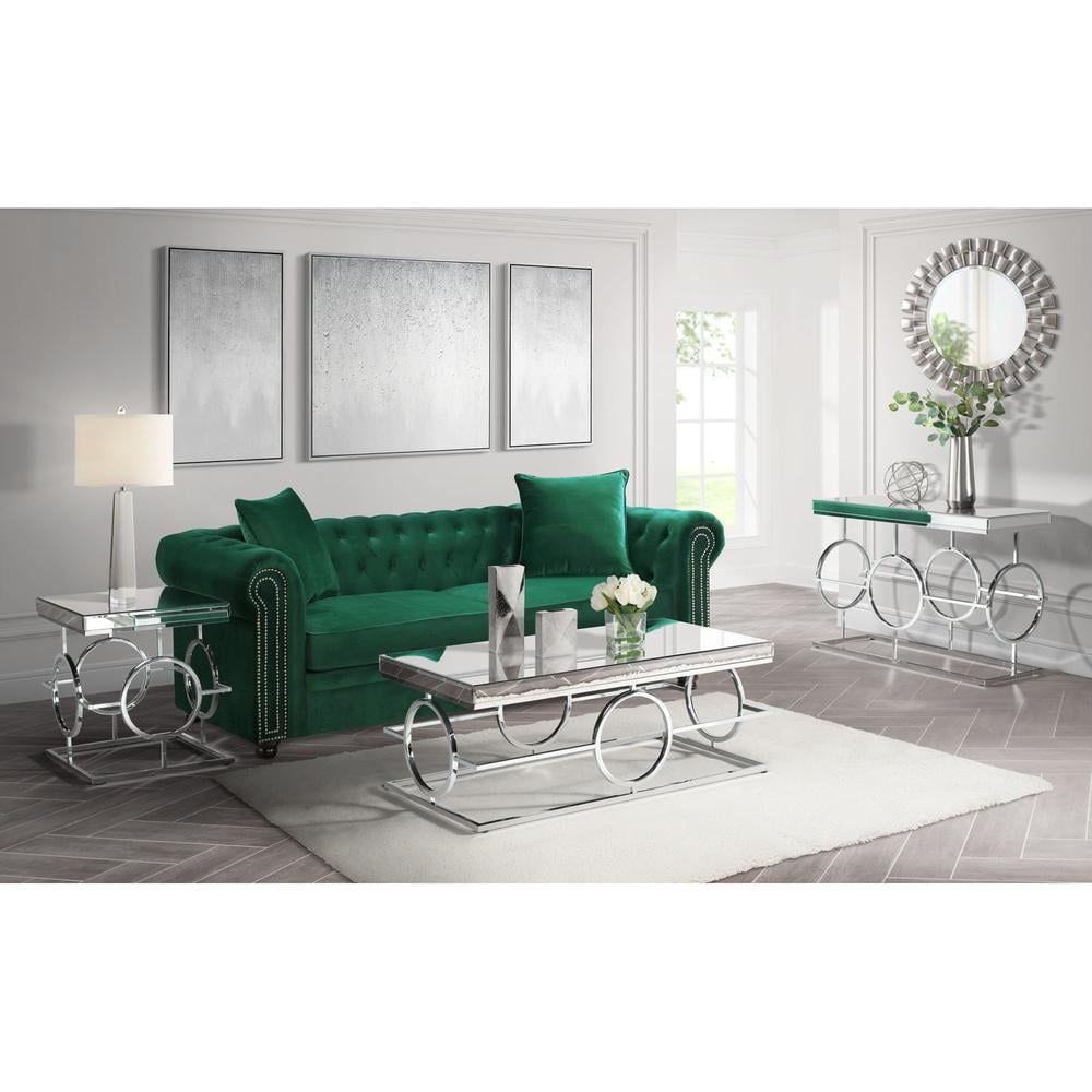 Pearl Silver Mirrored 3-Piece Coffee, End, and Sofa Table Set