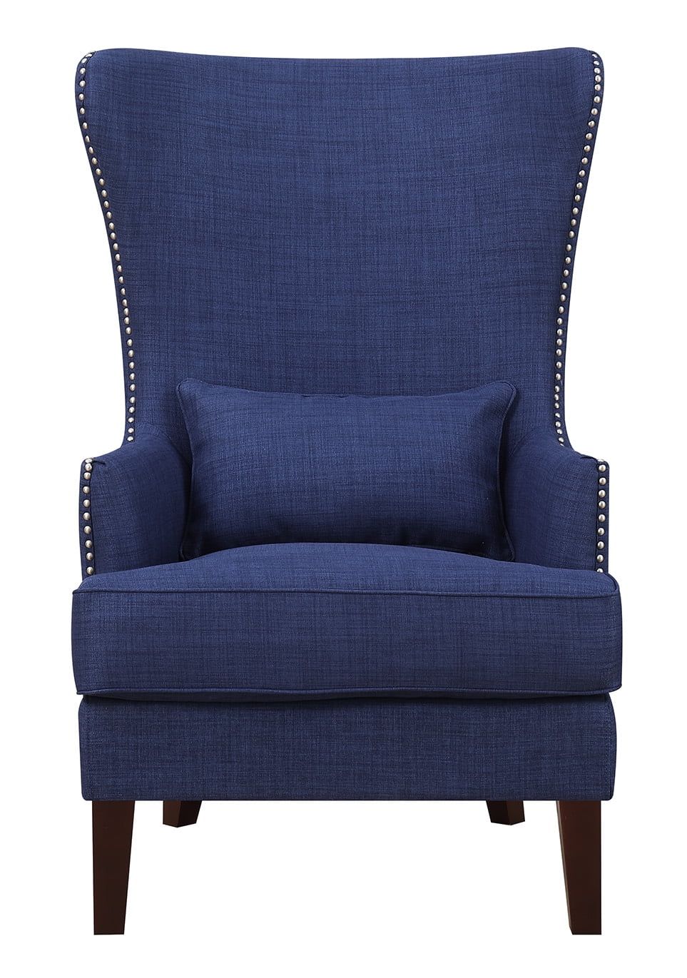 Transitional Flared Back Blue Wood Accent Chair