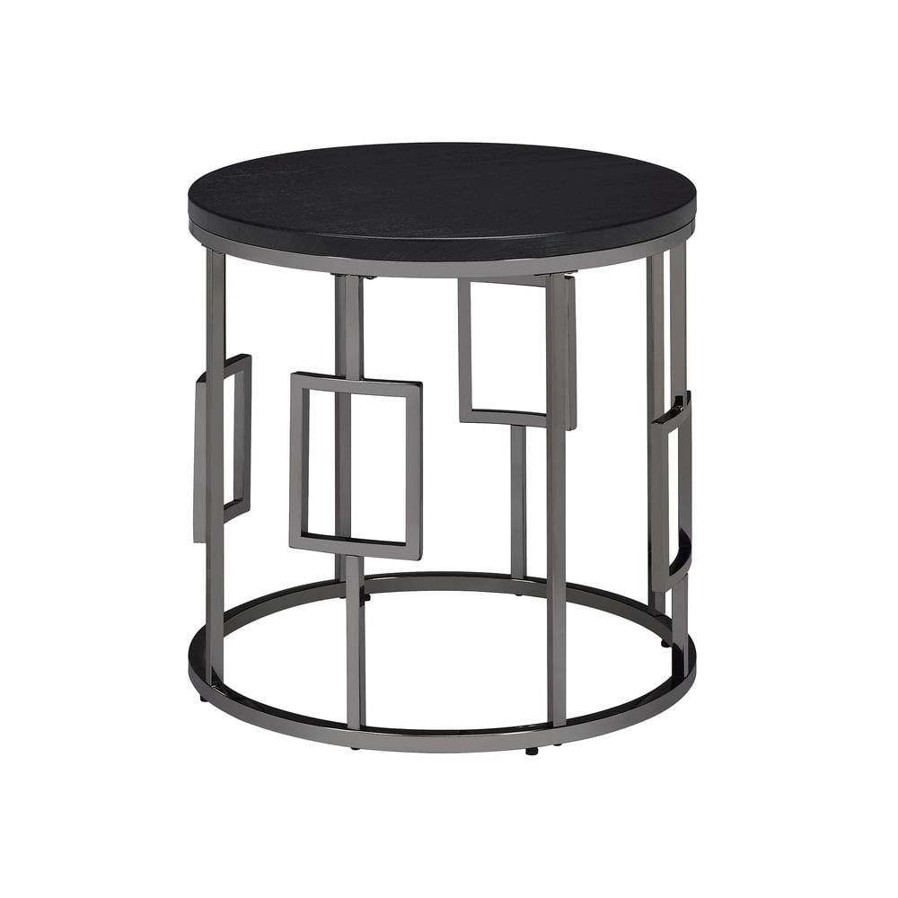 Sleek 23" Kendall Round Black Wood & Chrome Metal End Table