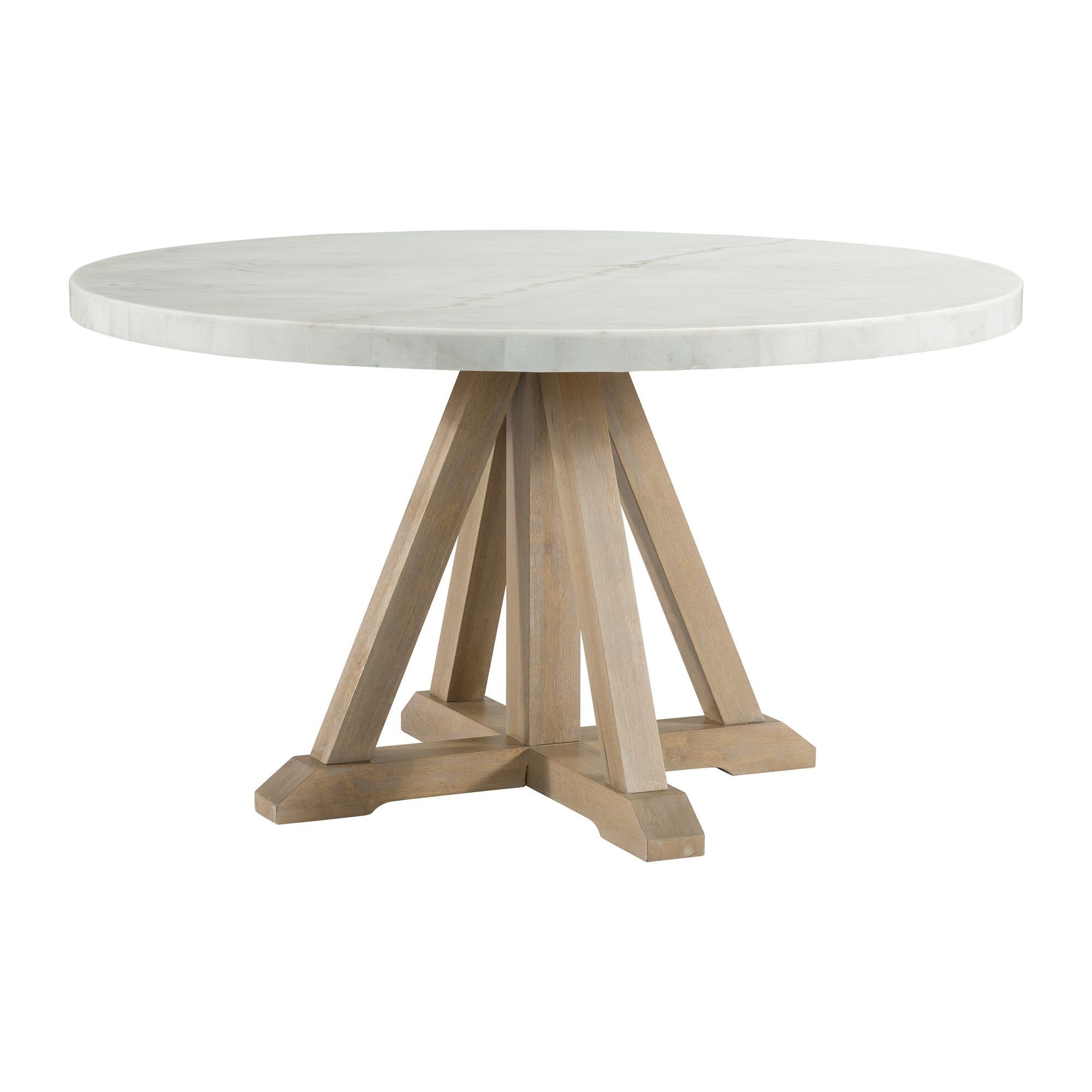 Liam Round White Marble and Wood Dining Table