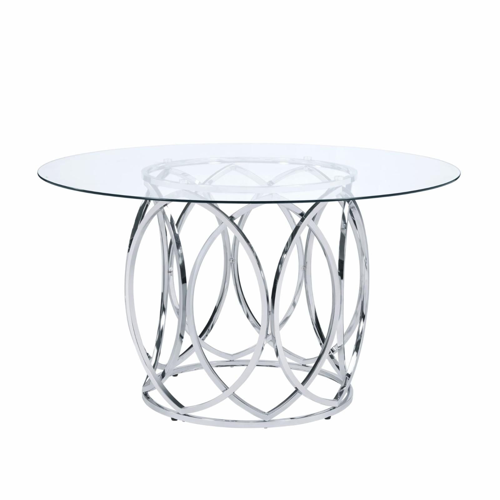 Elysian 53" Chrome & Glass Transitional Round Dining Table