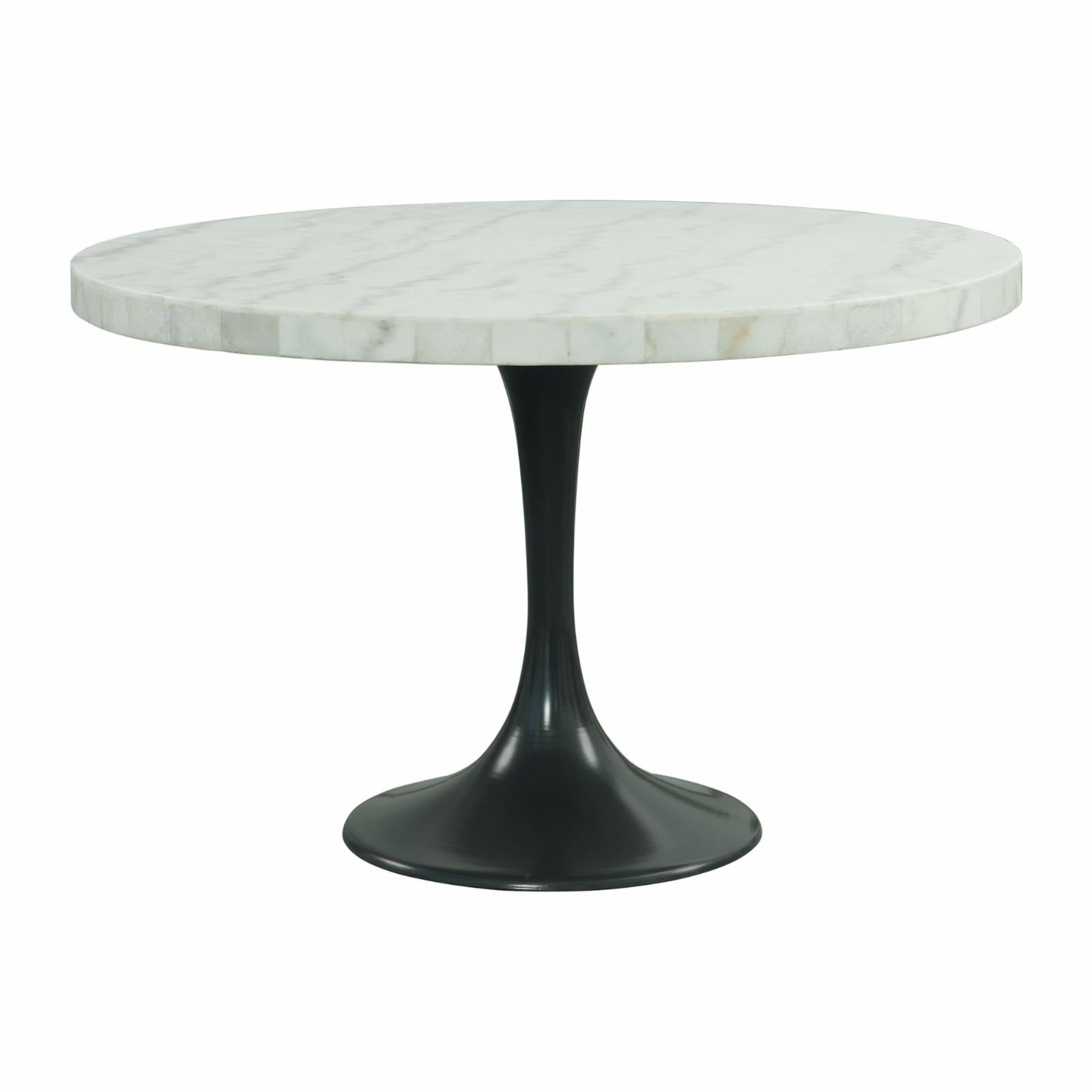 Transitional 48" White Marble Round Dining Table for Four