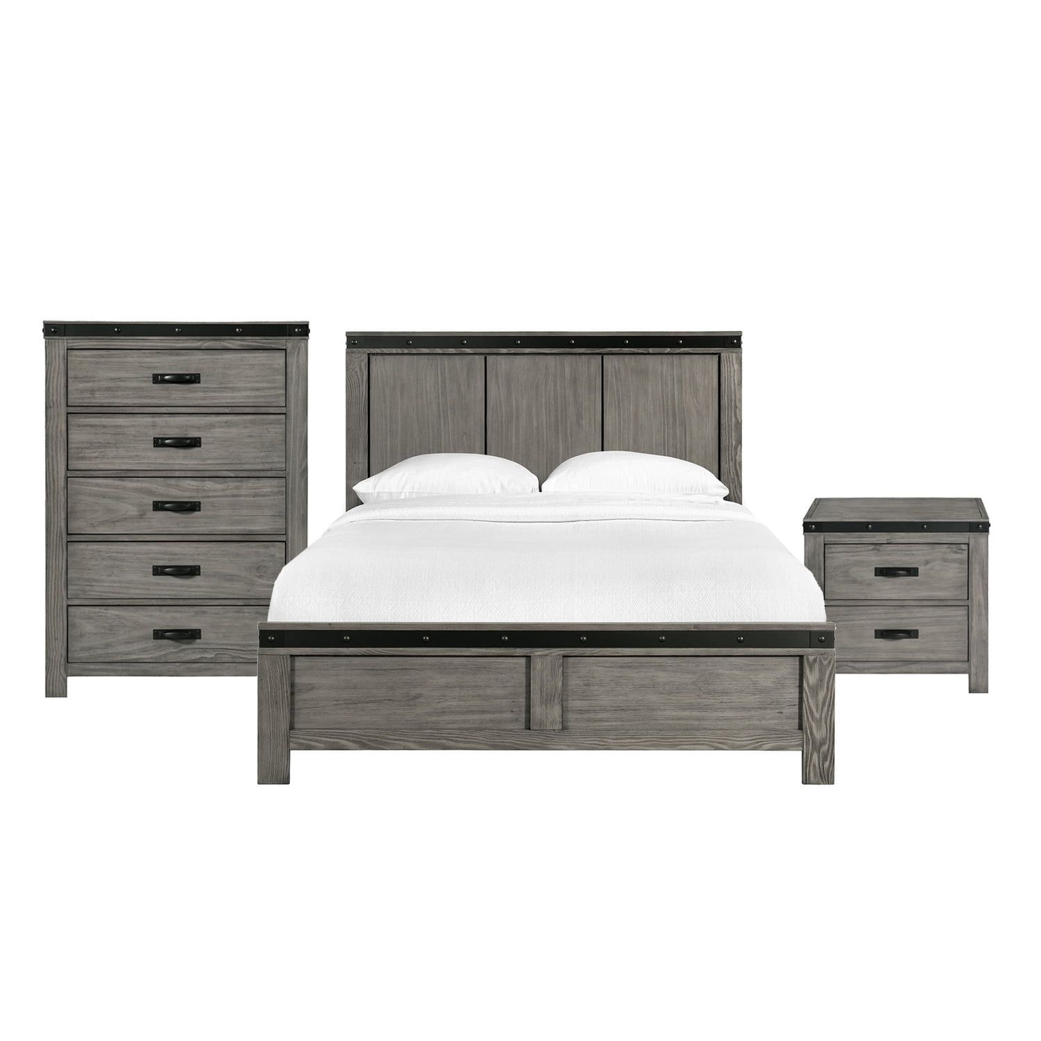 Montauk Dark Gray Queen Panel 3PC Bedroom Set with Metal Trim