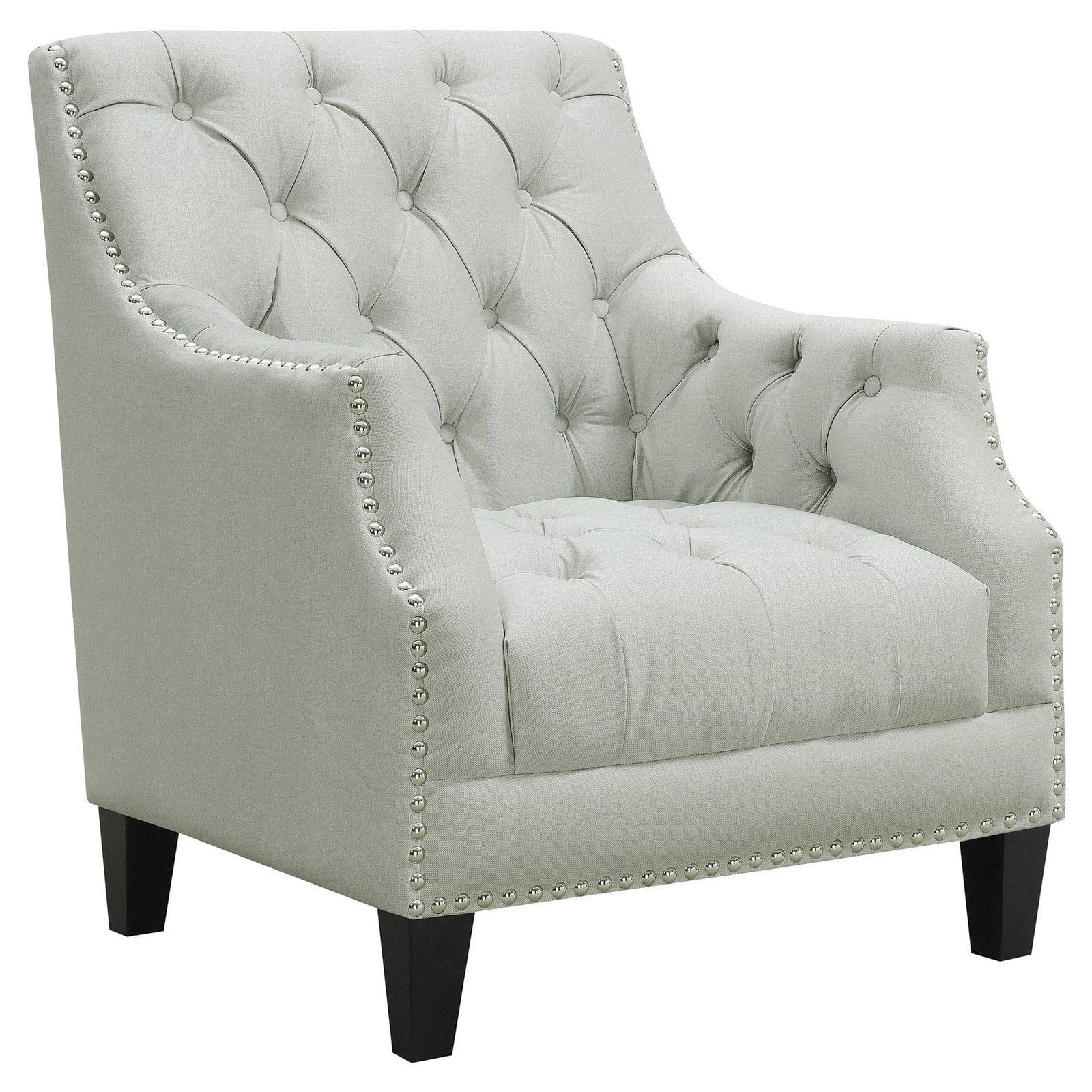 Gray Microfiber Button Tufted Accent Chair with Nailhead Trim