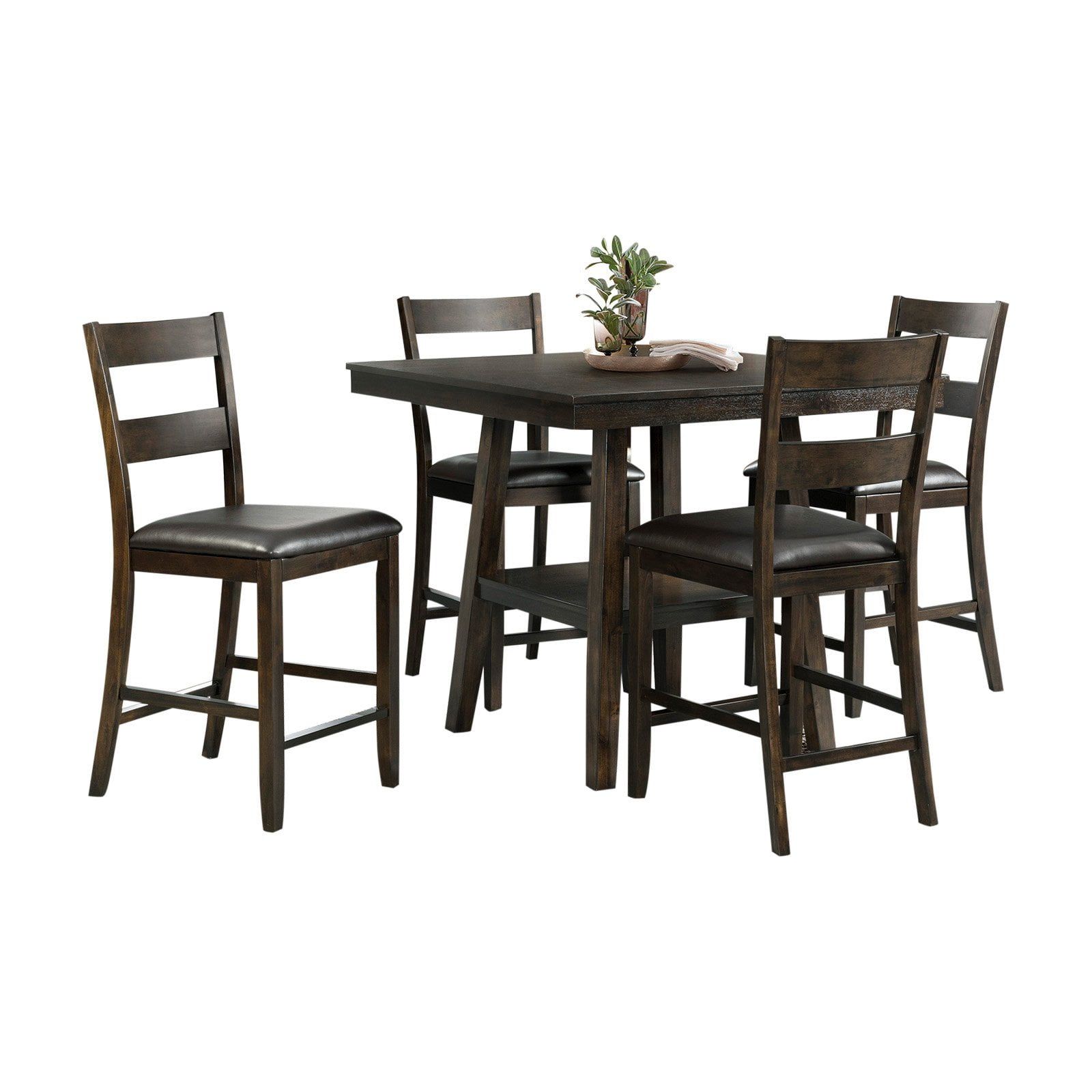 Reid Dark Walnut 5-Piece Counter Height Dining Set with Faux Leather Chairs