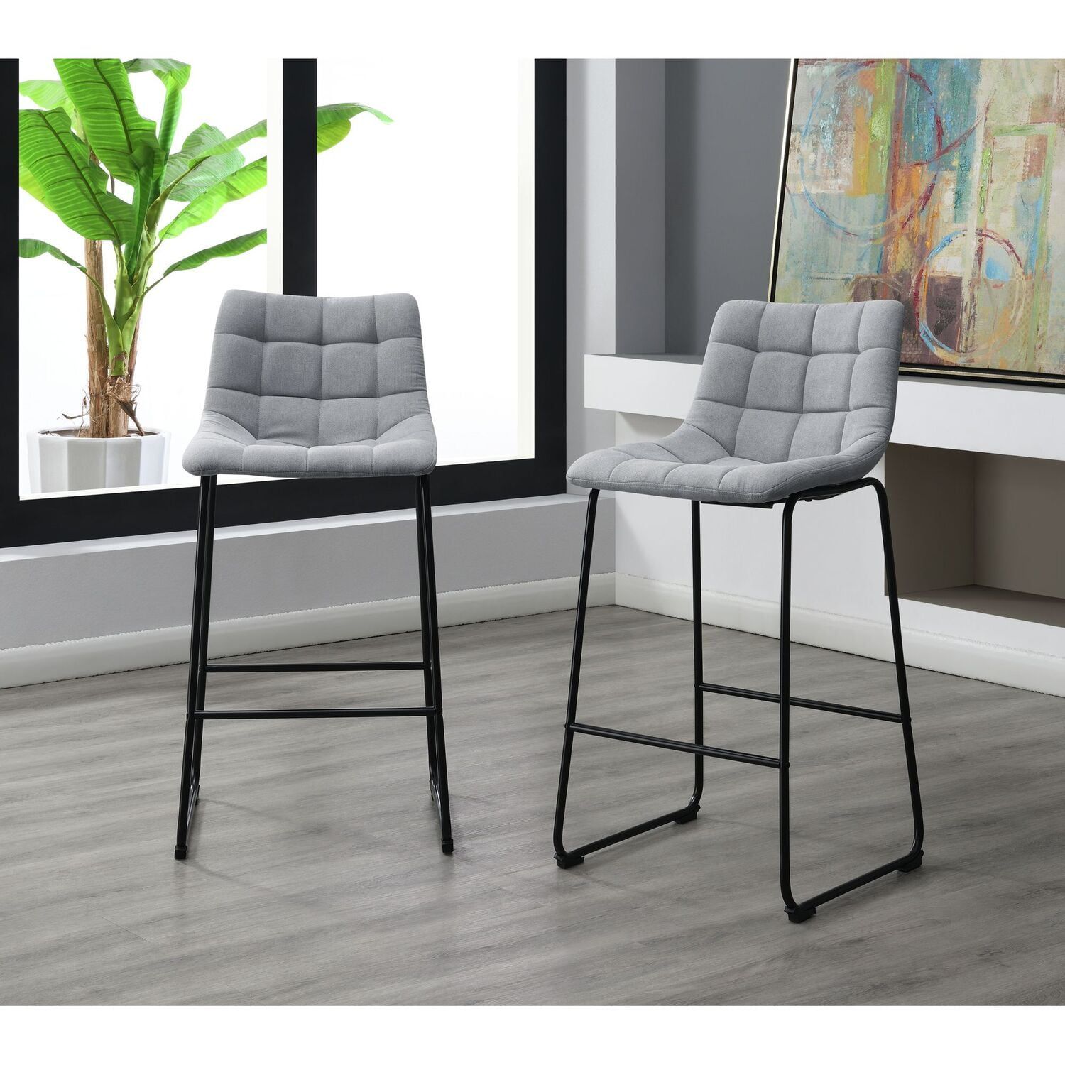 Richmond 39" Gray Linen and Metal Bar Stools Set