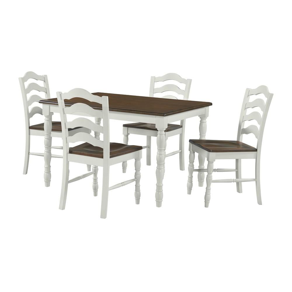 Sava 5-Piece White and Brown Farmhouse Dining Set