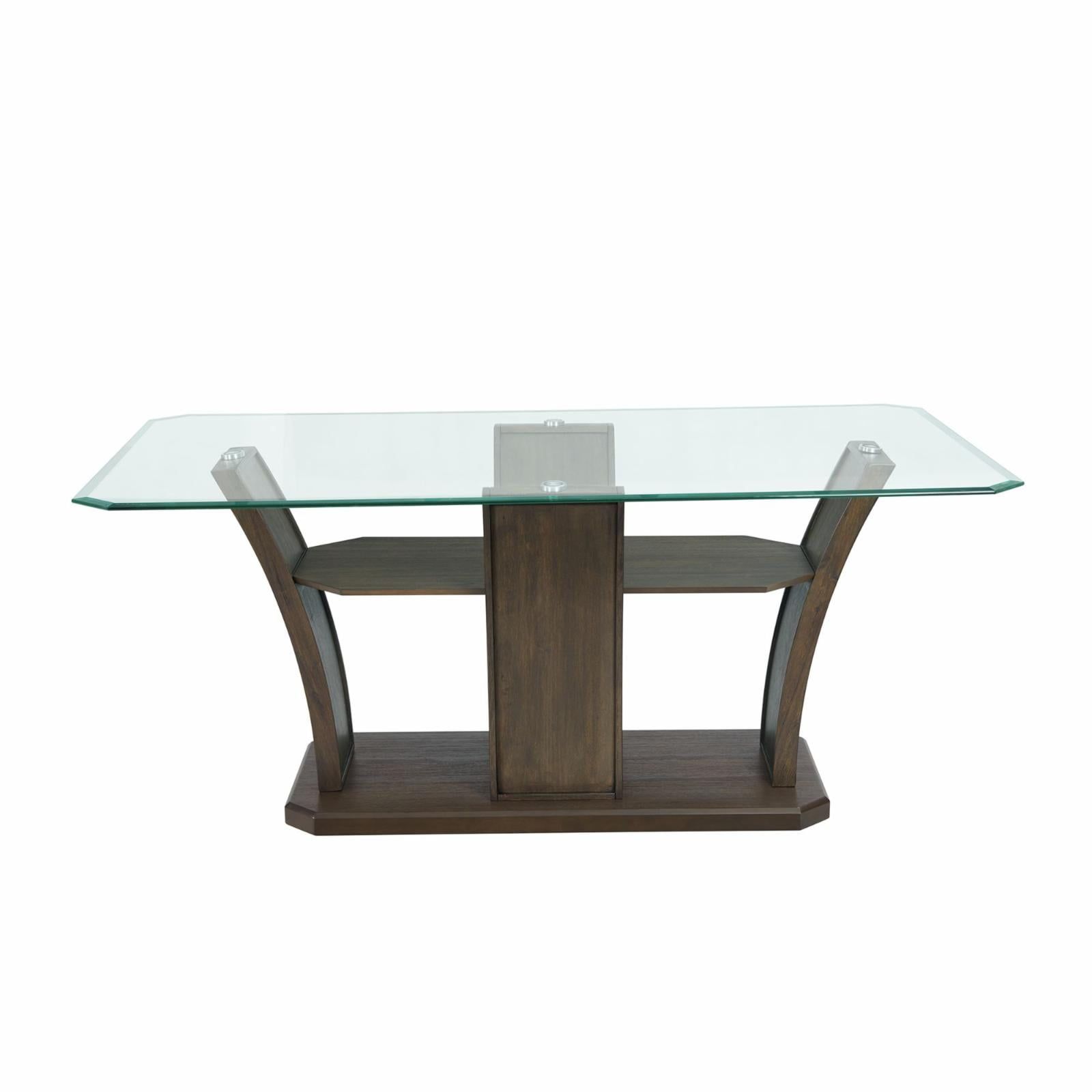 Transitional Walnut Finish Rectangular Dining Table with Glass Top