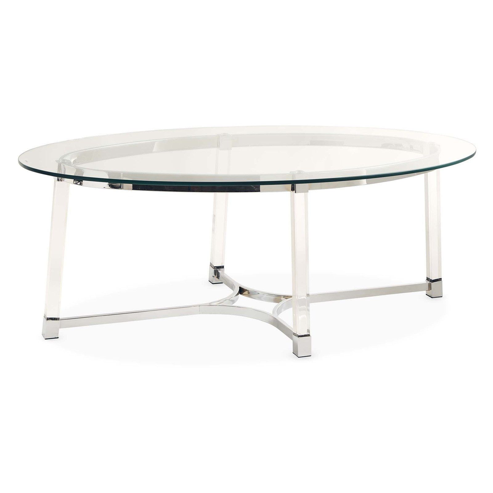 Contemporary Chrome & Glass Oval Coffee Table with Acrylic Legs