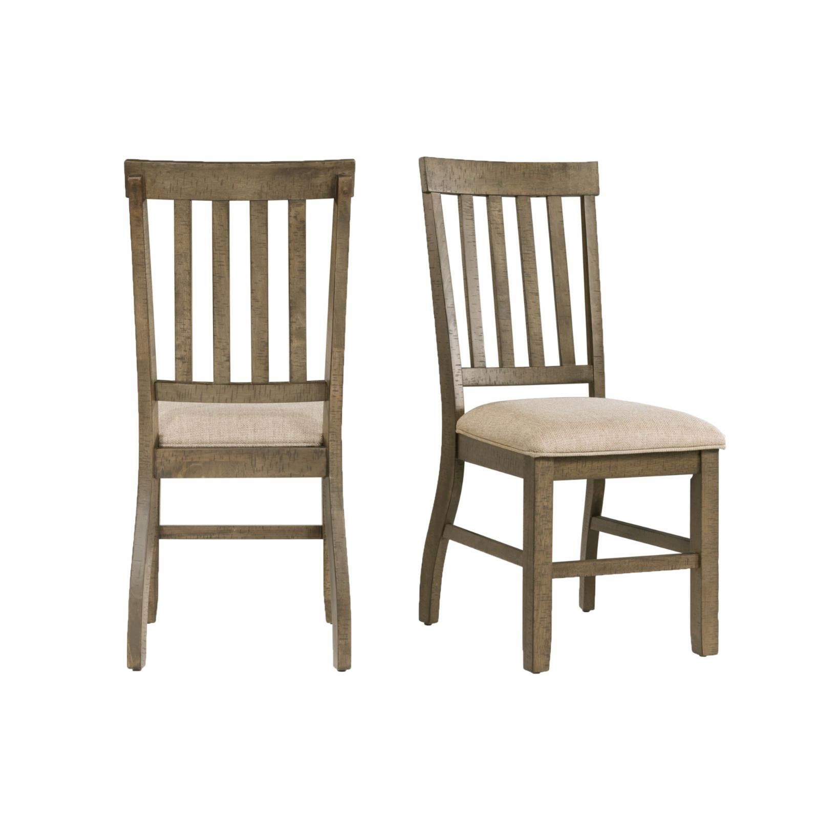 Gray Upholstered Wood Parsons Side Chair Set with Slat Back