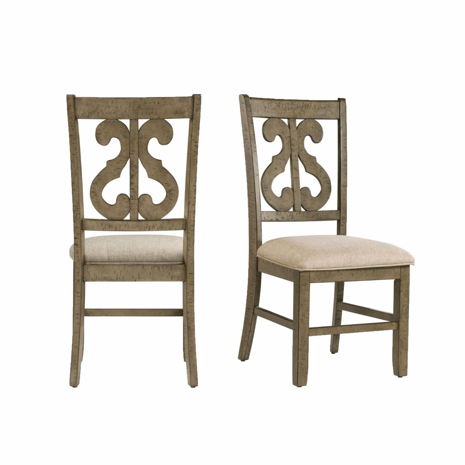 Traditional Slat-Back Side Chair with Taupe Upholstered Cushion