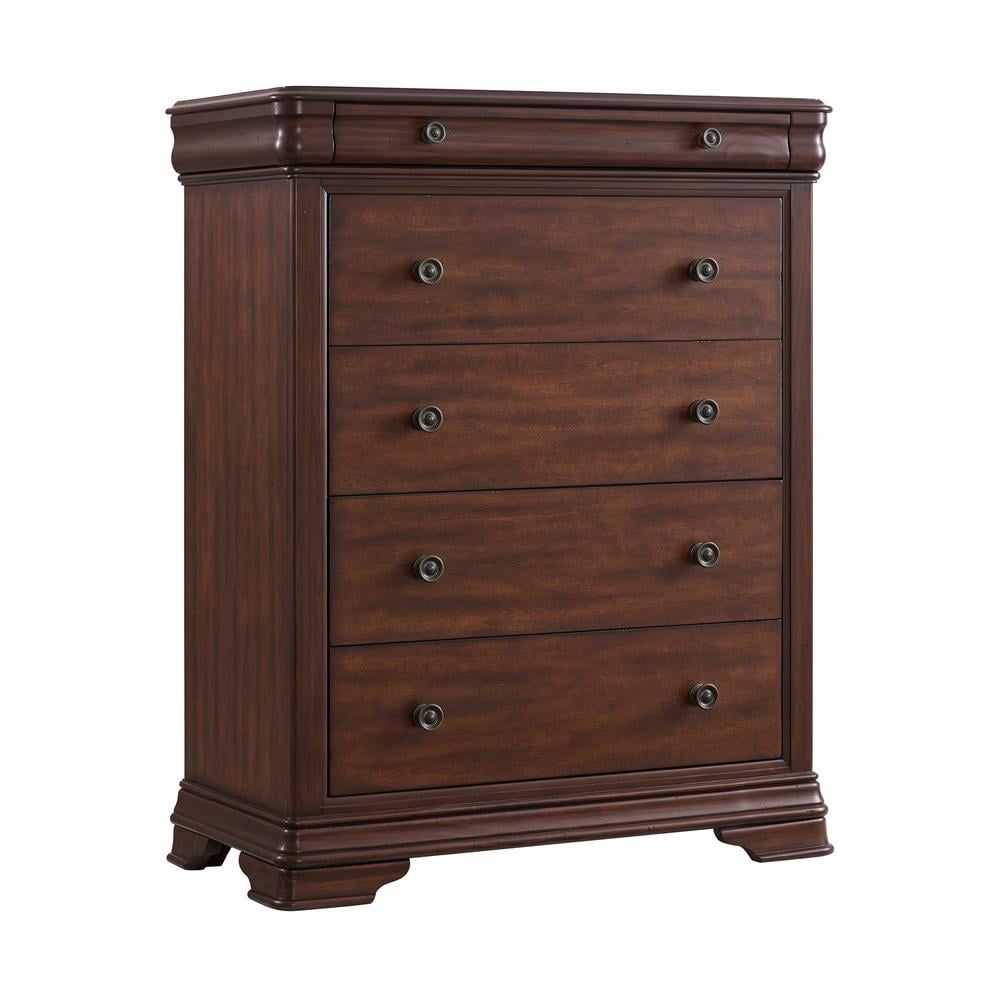 Cherry Poplar Wood 5-Drawer Chest with Felt Lined Drawer