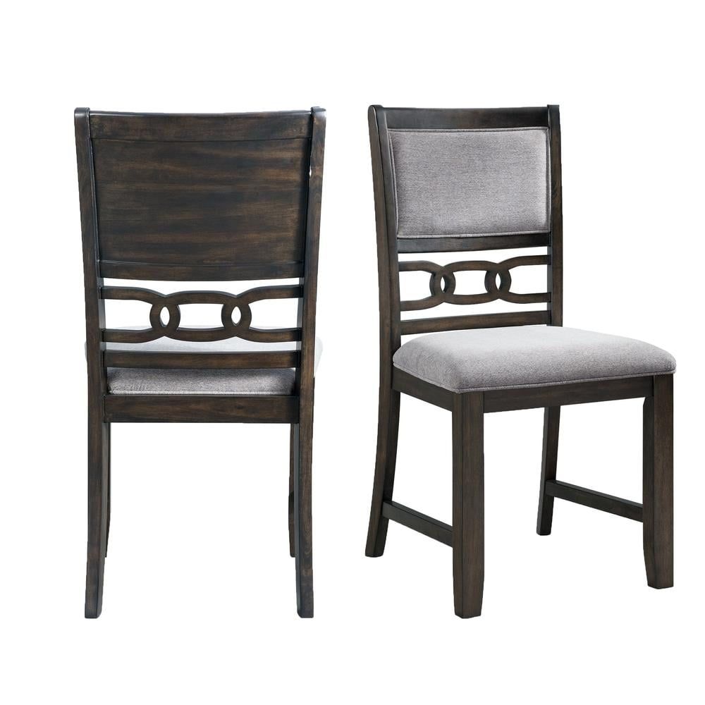 Walnut Upholstered Standard Height Side Chair with Gray Fabric