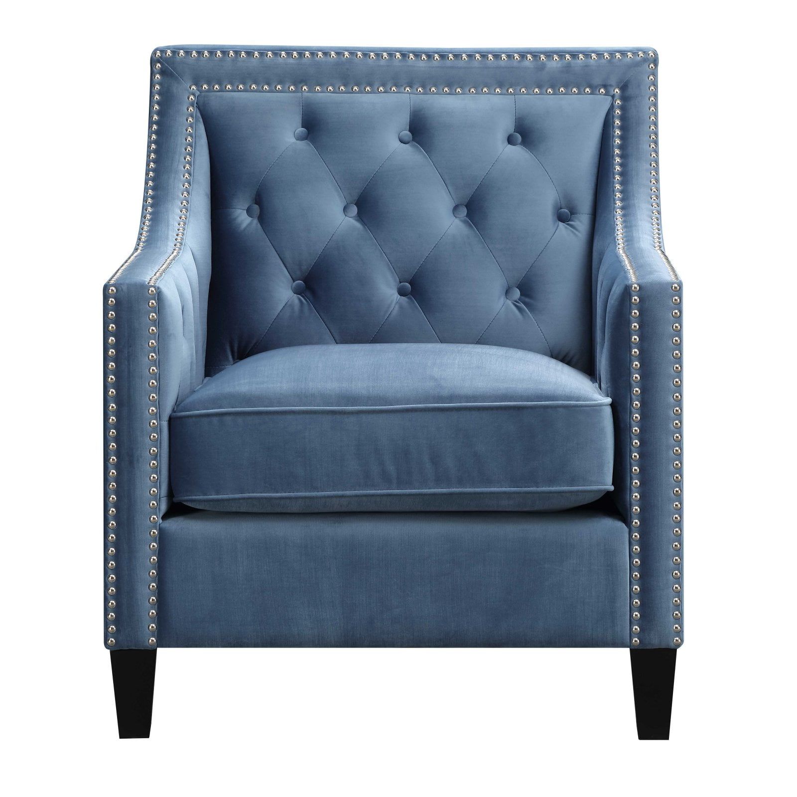 Marine Blue Velvet Accent Chair with Manufactured Wood Frame