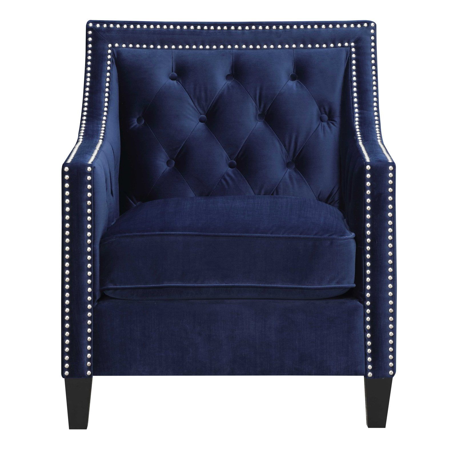 Teagan 35" Blue Polyester Accent Chair with Nailhead Trim