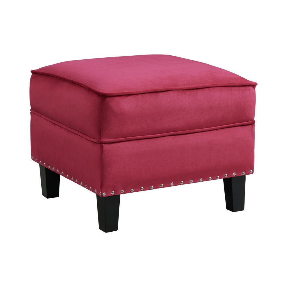 Transitional Teagan 21" Red Ottoman with Nail Head Trim