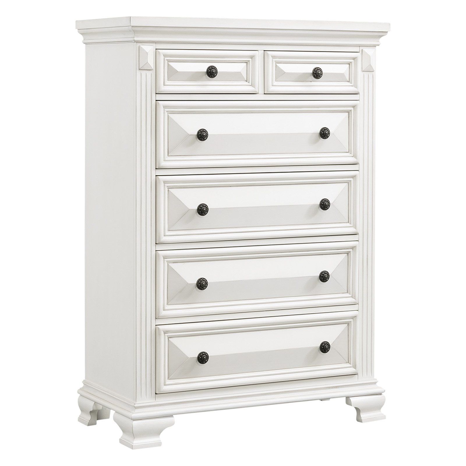 Trent White Transitional 6-Drawer Vertical Chest with Felt Lining