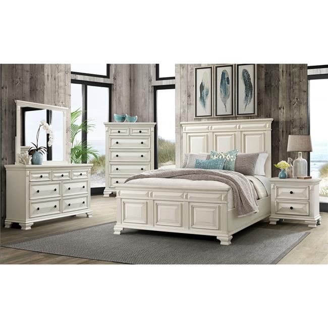 White King Panel Bed with Wood Frame and Headboard