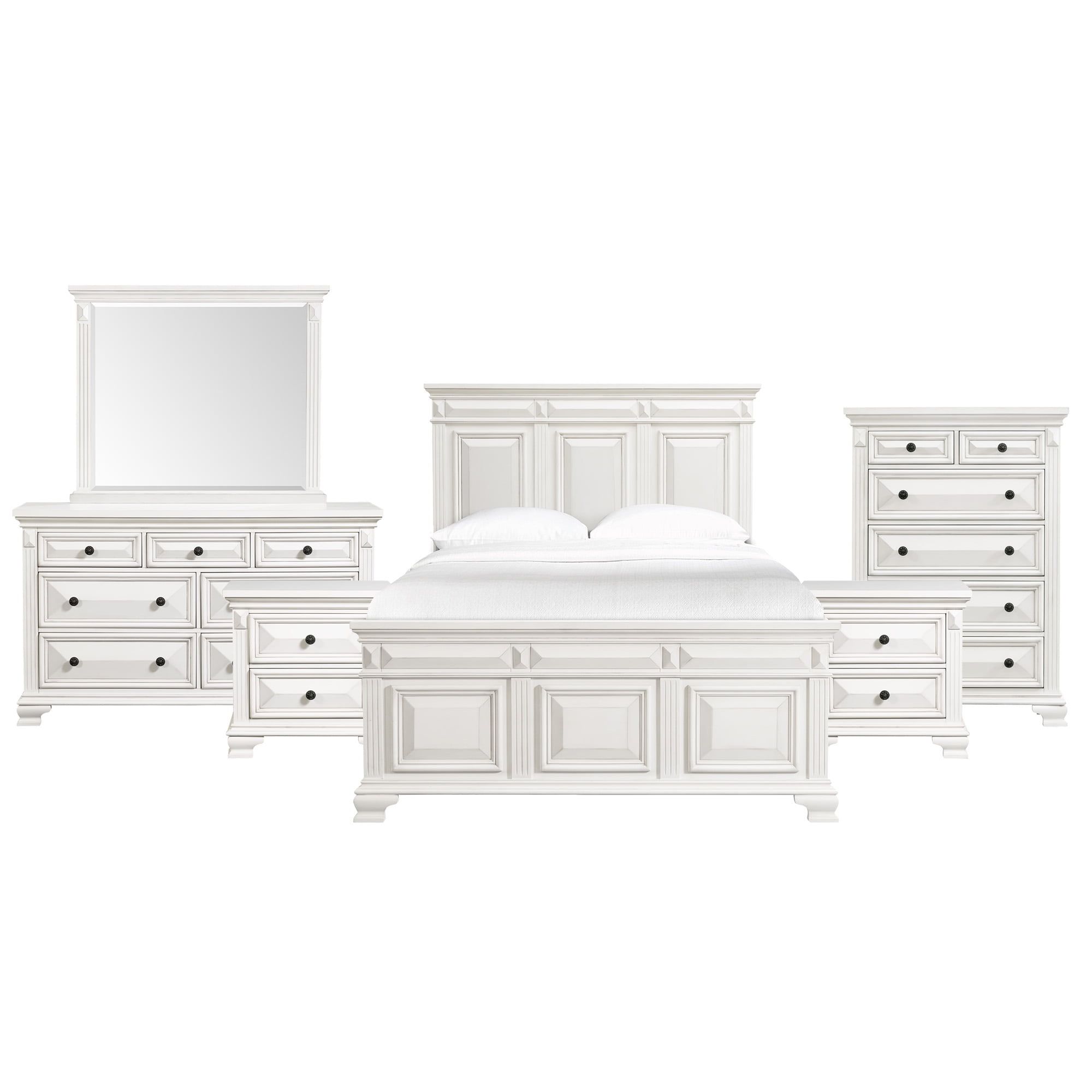 Trent White Acacia Wood Queen Panel 6-Piece Bedroom Set