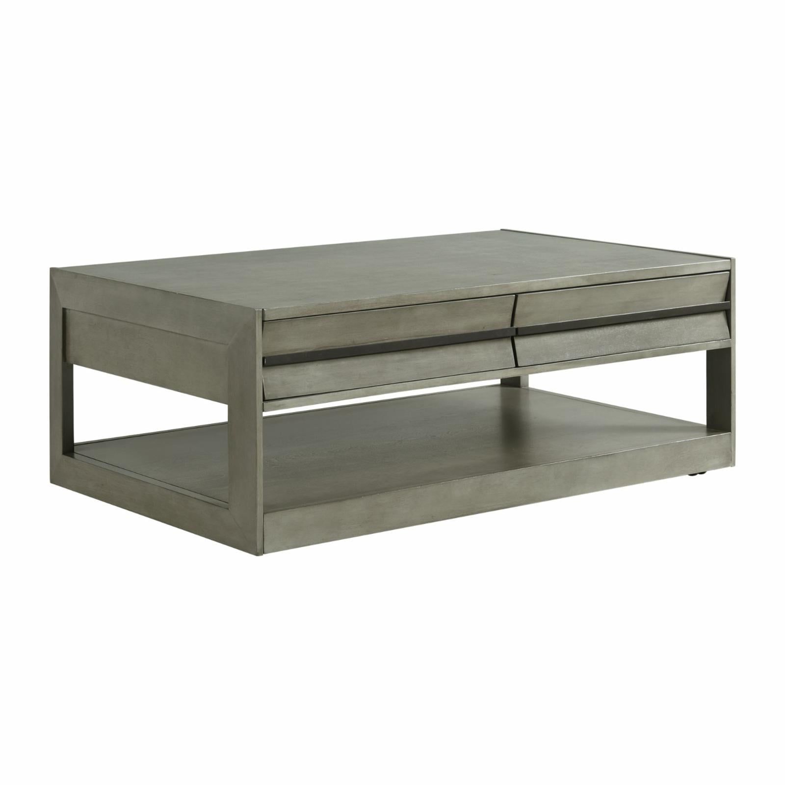 Gray Acacia Wood Rectangular Coffee Table with Storage