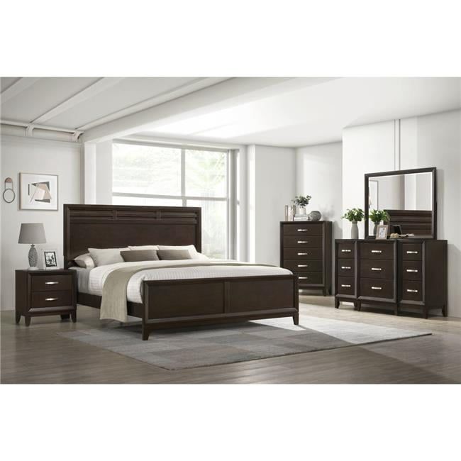 Merlot King Panel Bed with High Wood Headboard and Drawers