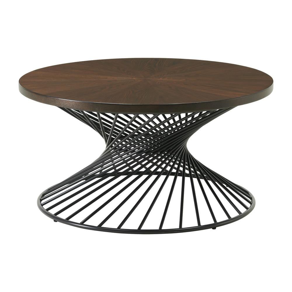 Williams Round Walnut Wood and Metal Coffee Table