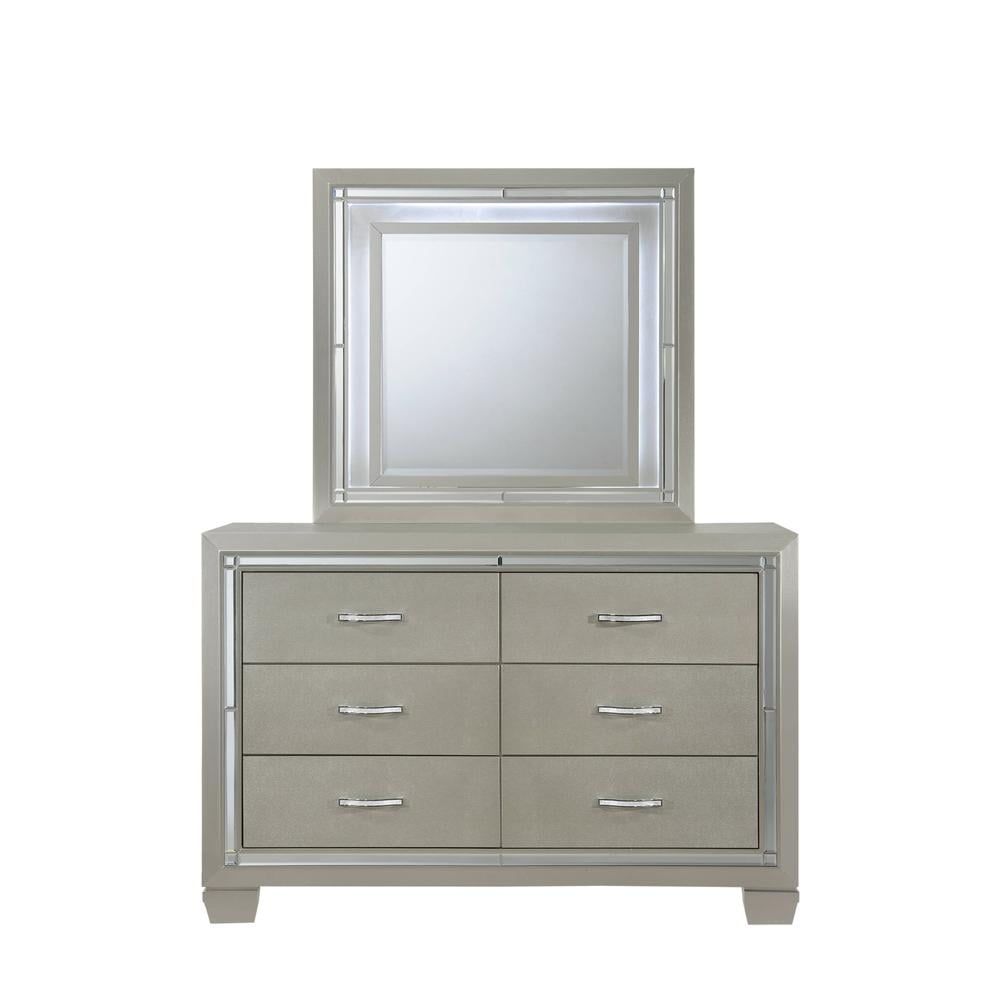 Champagne Beige Glam Dresser with Mirror and LED Light