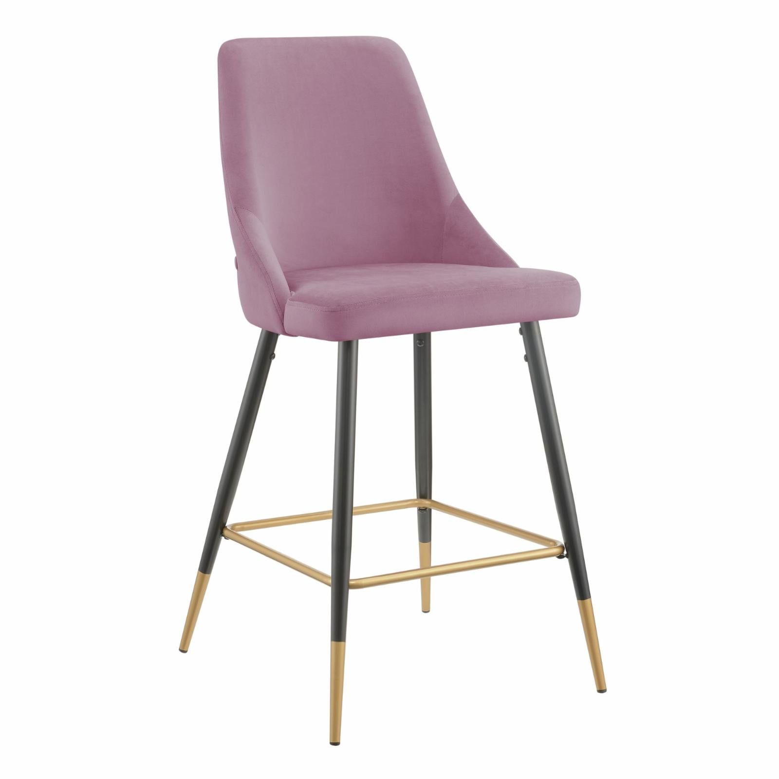 Luxe Blush Velvet 43" Bar Stool with Gold-Tipped Metal Legs