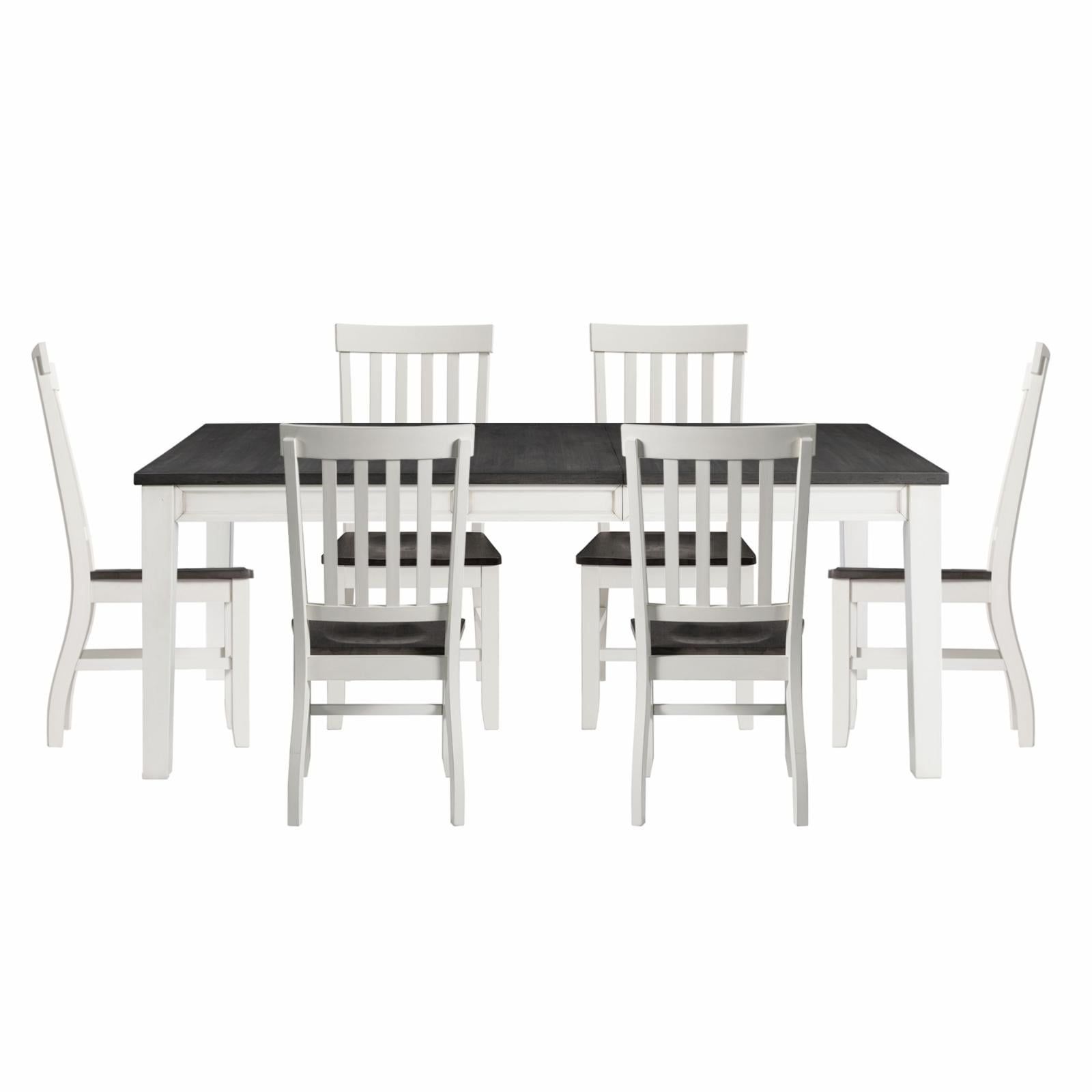 Cottage Chic Two-Tone 7-Piece Dining Set with Extension Leaf and Storage