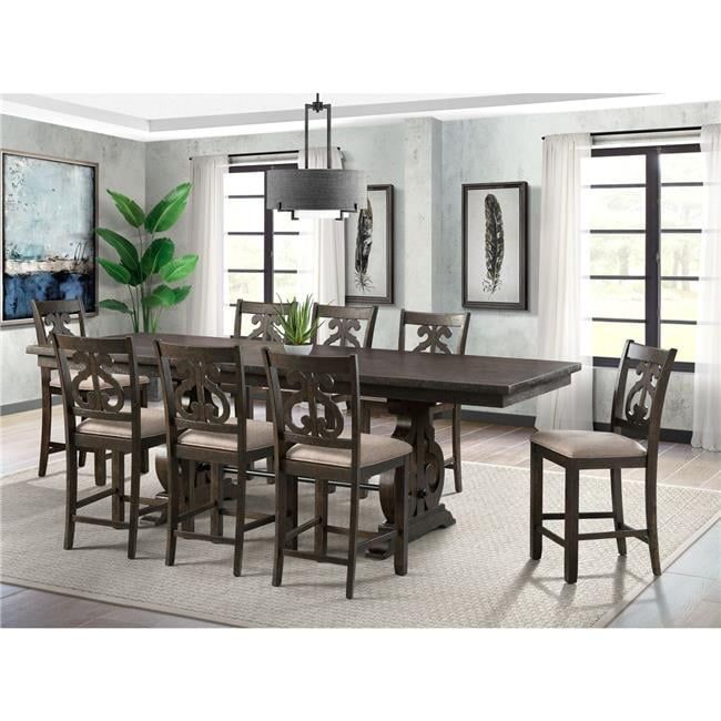 Stanford Smokey Walnut 9-Piece Counter Height Dining Set with Swirl Back Chairs