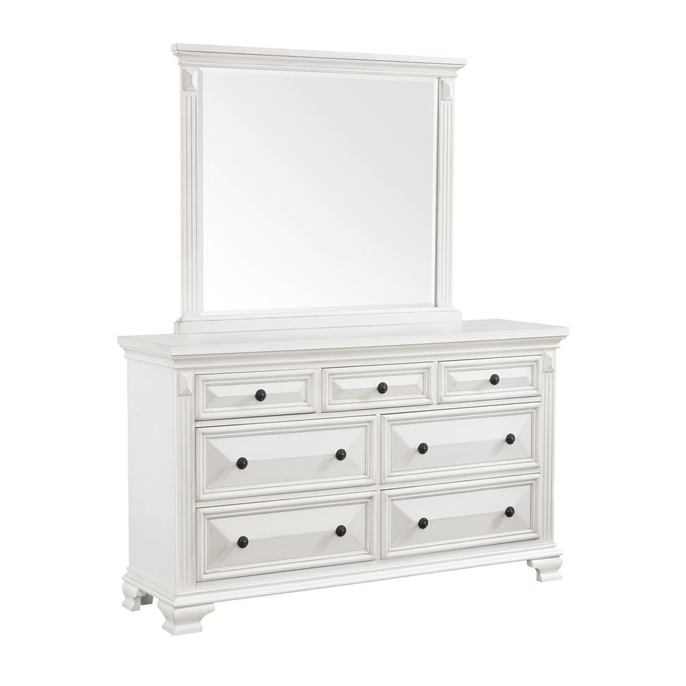 White Transitional 7-Drawer Dresser with Mirror and Felt Lined Drawers