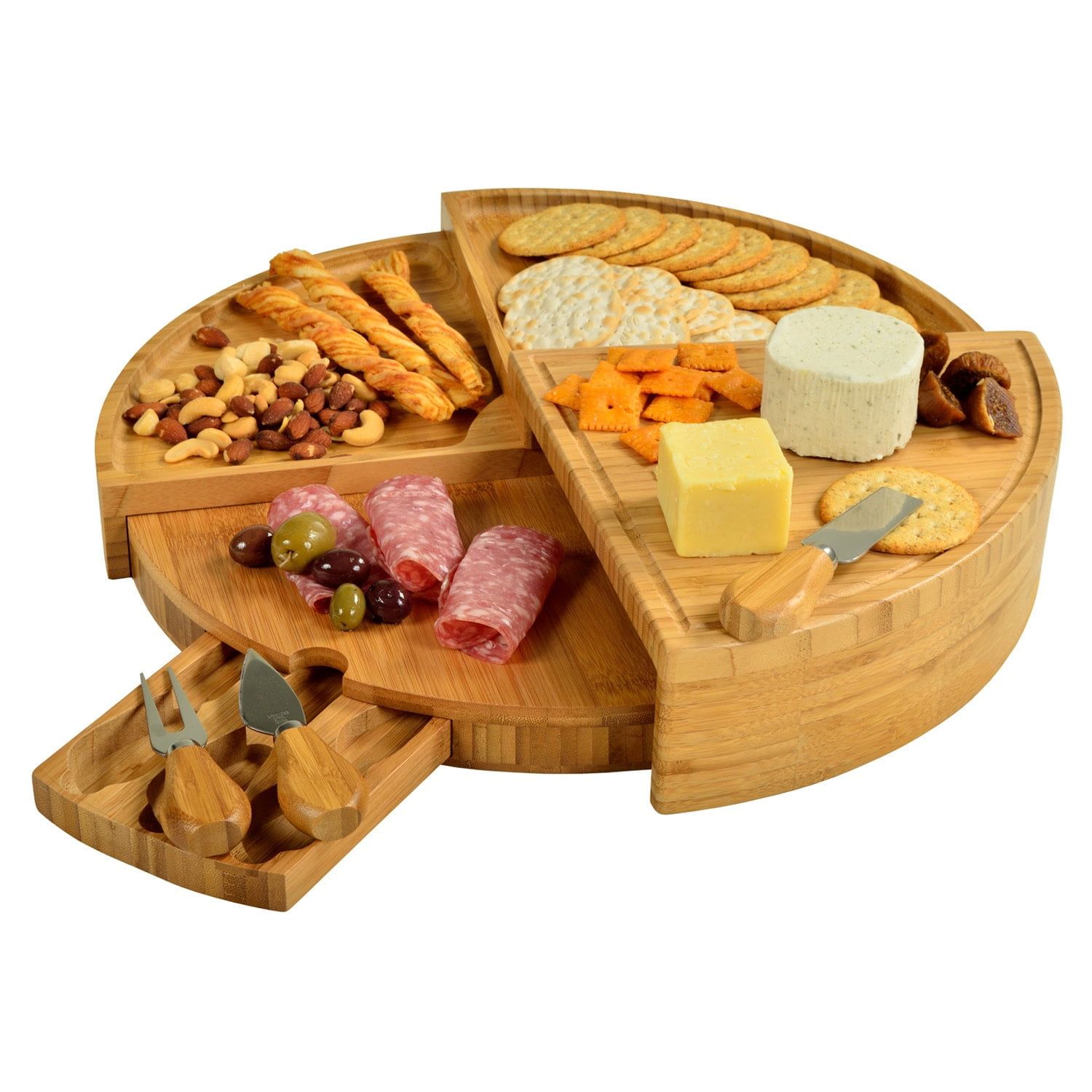 Vienna Bamboo Transforming Round Cheese Board Set with Knives